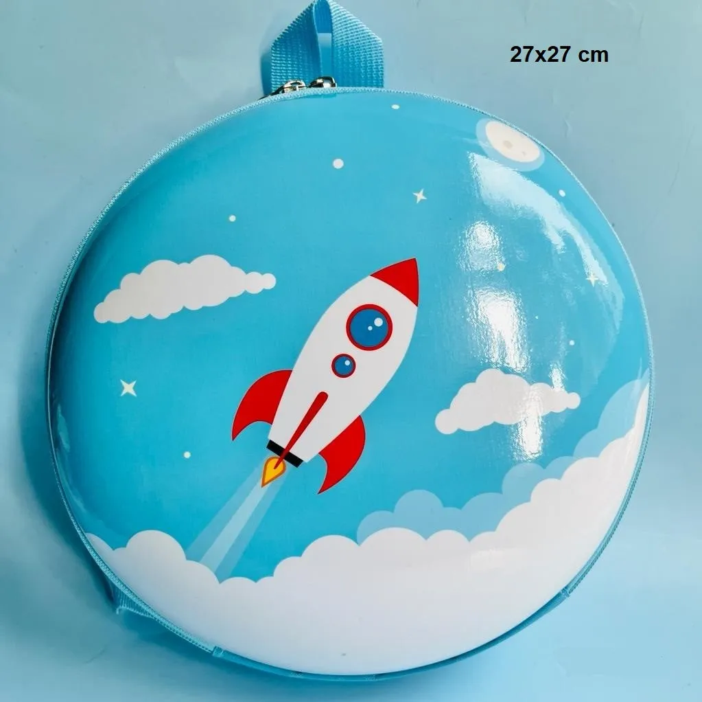 Cute Space Rocket Theme Round Hard Shell Bag for Kindergarten Kids