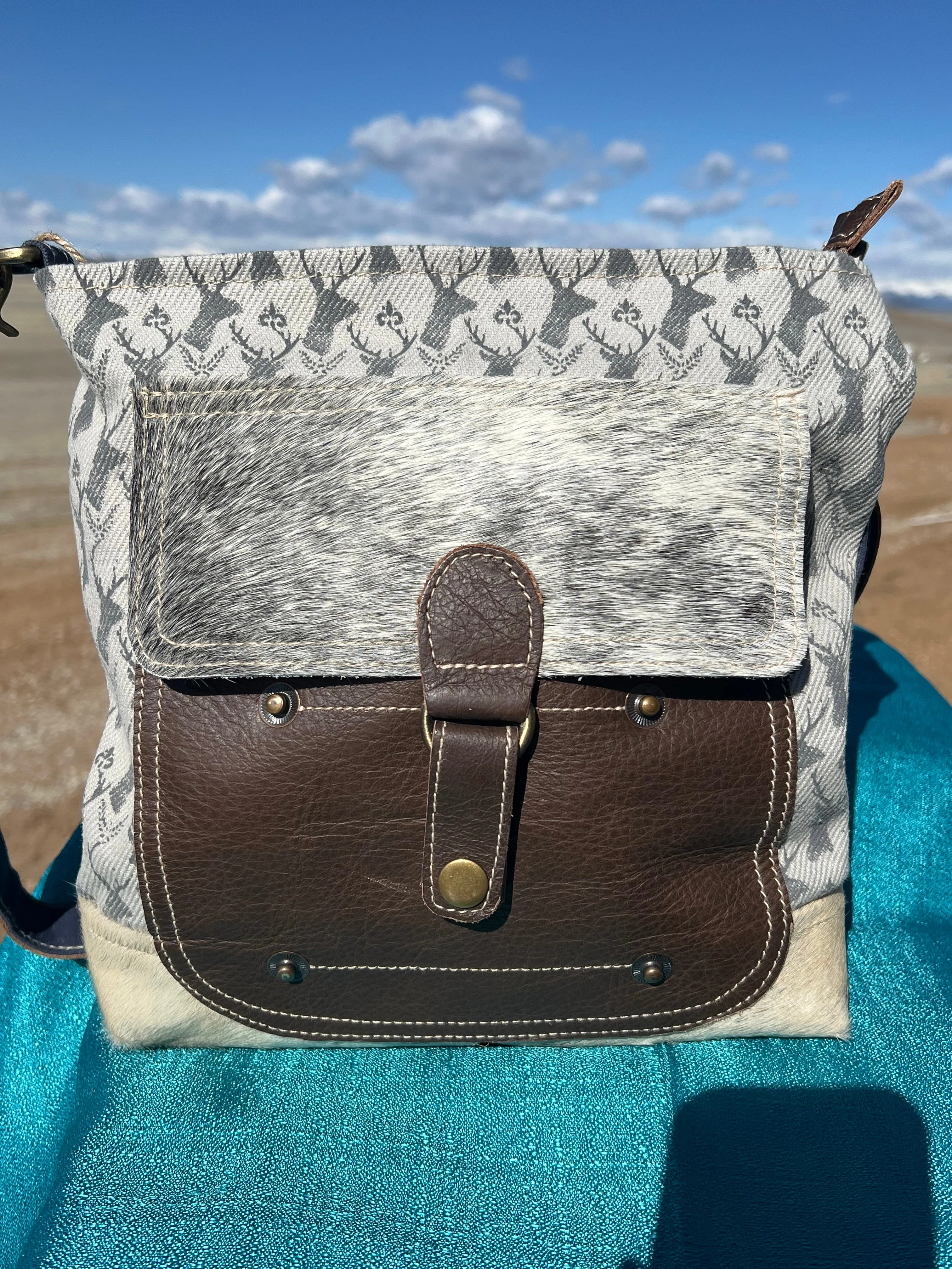 Deer Print with Cowhide Crossbody/Shoulder Bag