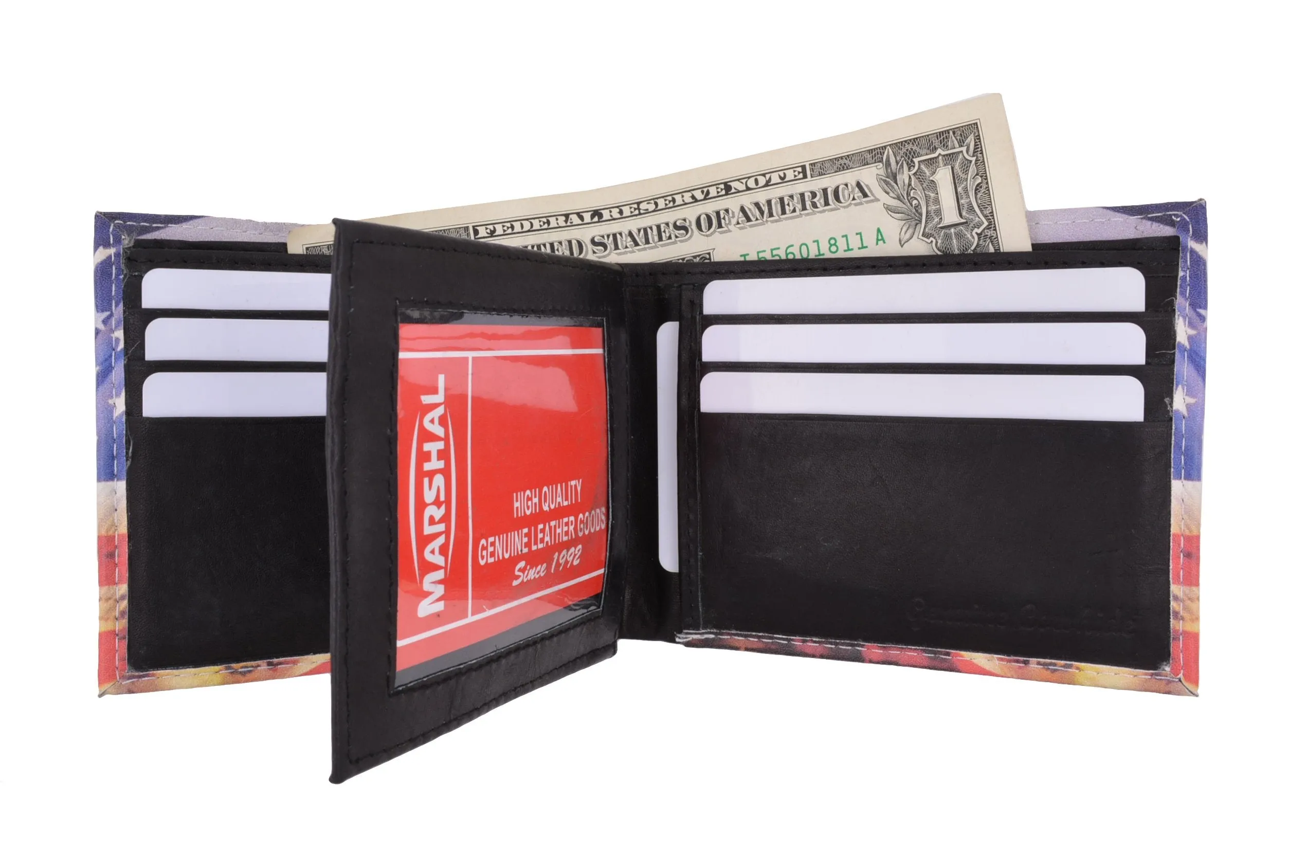 Eagle Flag Men's Genuine Leather Bifold Multi Card ID Center Flap Wallet 1246-14