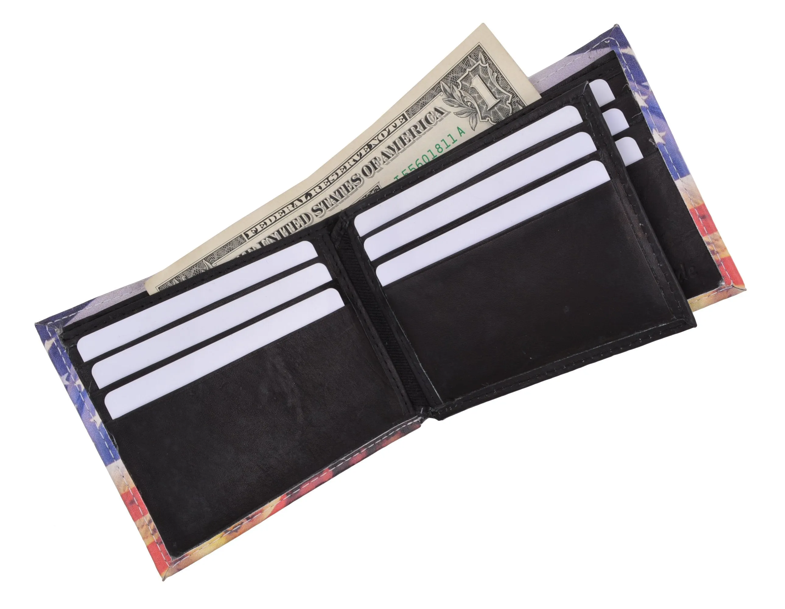 Eagle Flag Men's Genuine Leather Bifold Multi Card ID Center Flap Wallet 1246-14