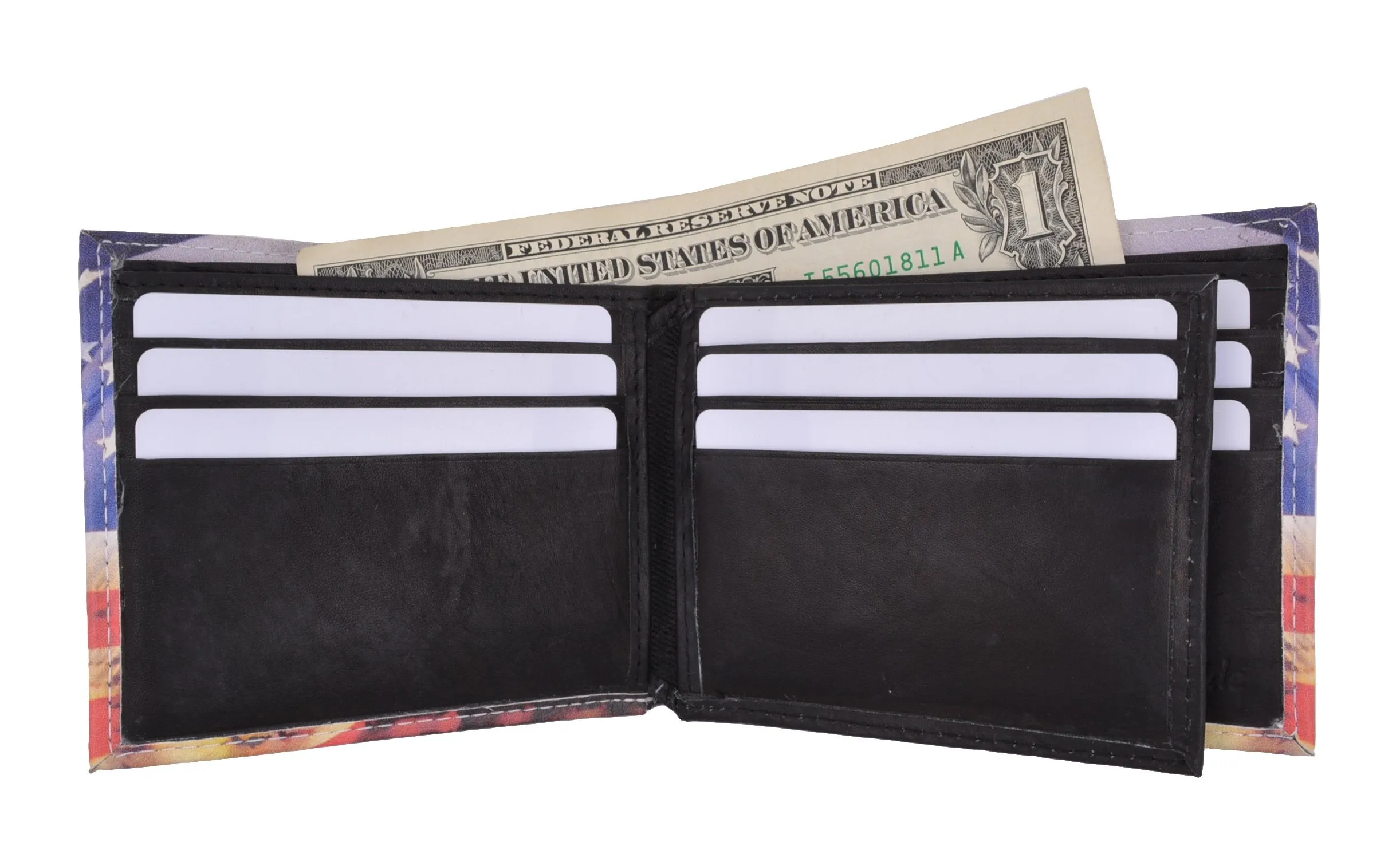 Eagle Flag Men's Genuine Leather Bifold Multi Card ID Center Flap Wallet 1246-14