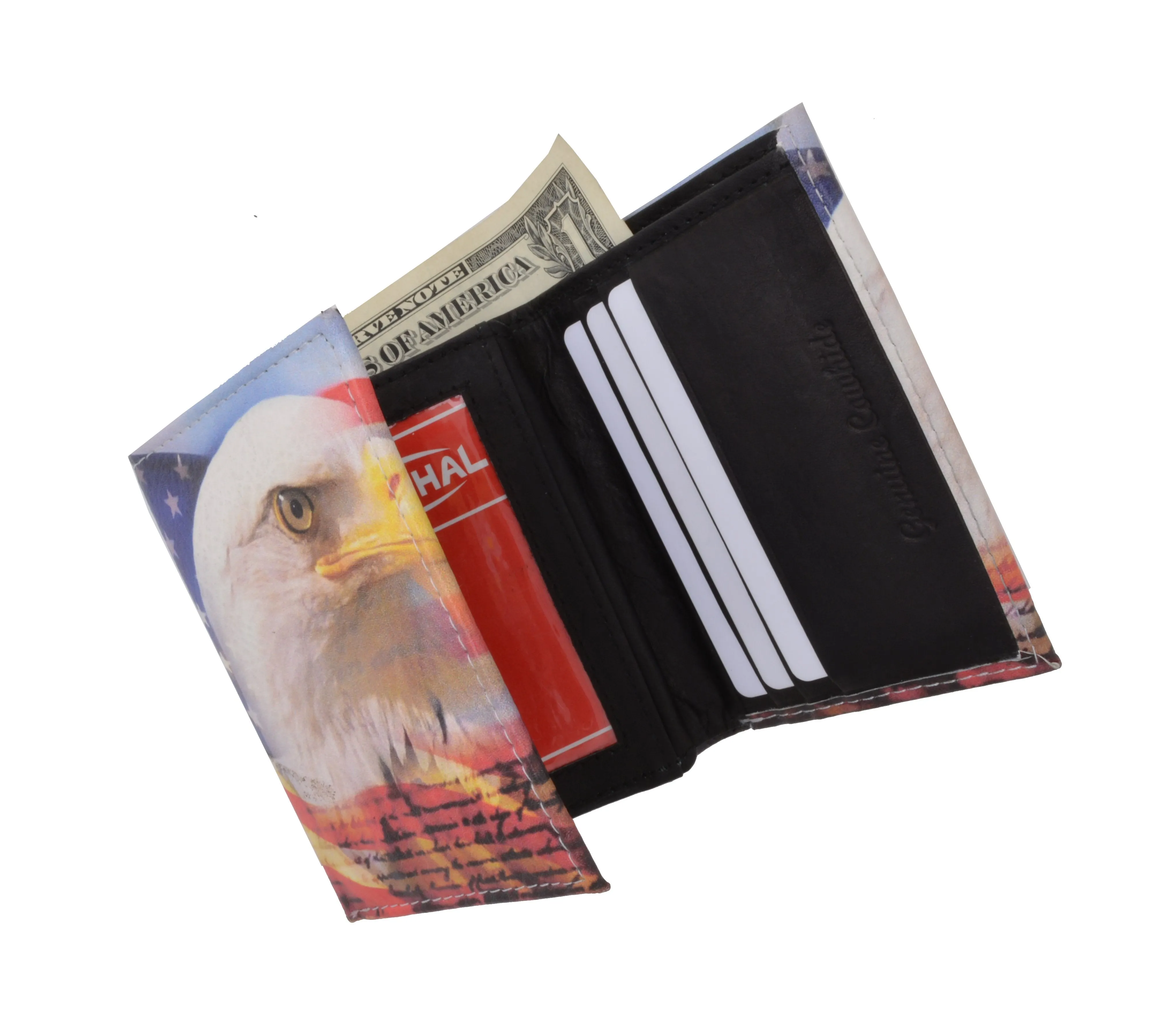 Eagle Men's Genuine Leather Credit Card ID Holder Trifold Wallet with Middle Flap 1346-14