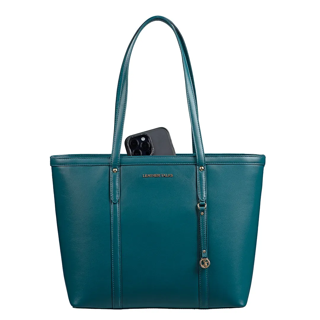 Elegant Tote Bag For Woman | 100% Genuine Leather | Ideal For Office & Travel | Color: Black, Brown, Green & Blue