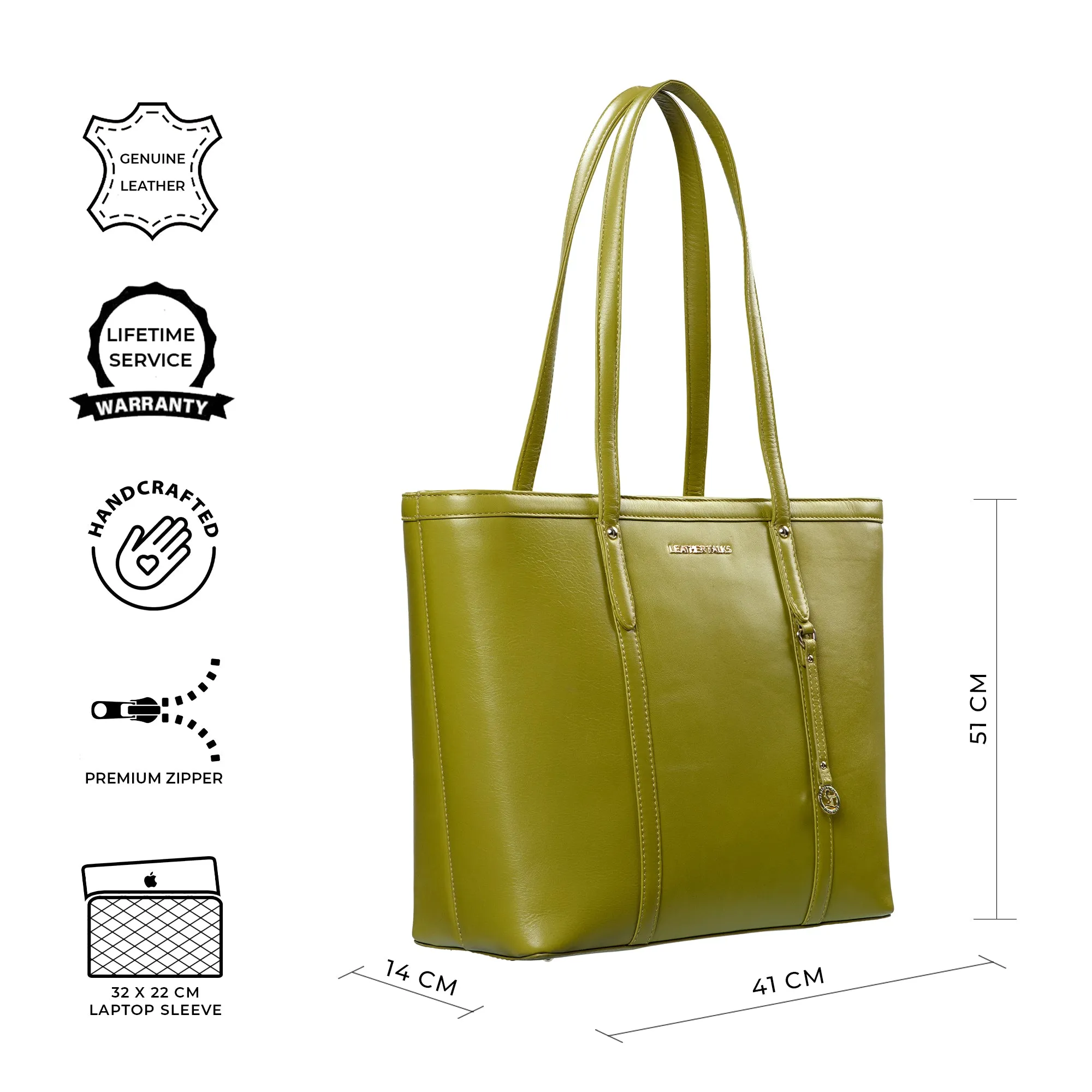 Elegant Tote Bag For Woman | 100% Genuine Leather | Ideal For Office & Travel | Color: Black, Brown, Green & Blue