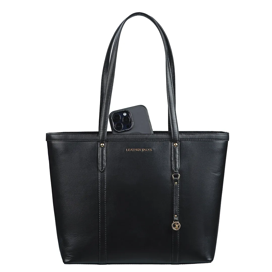 Elegant Tote Bag For Woman | 100% Genuine Leather | Ideal For Office & Travel | Color: Black, Brown, Green & Blue