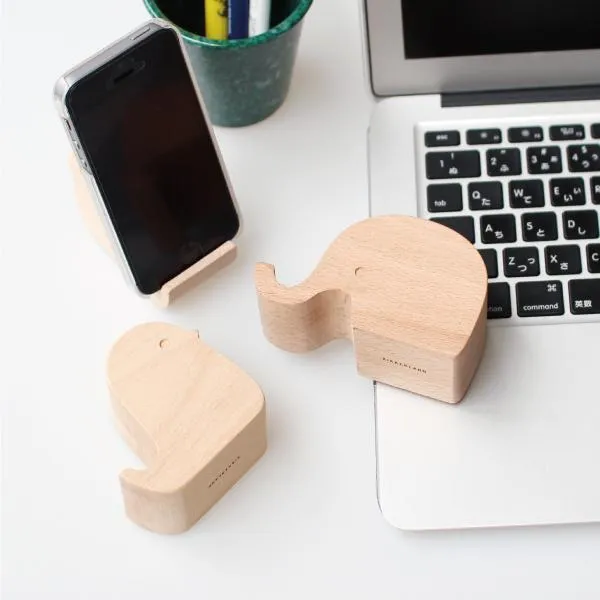 Elephant Beechwood Phone Stand