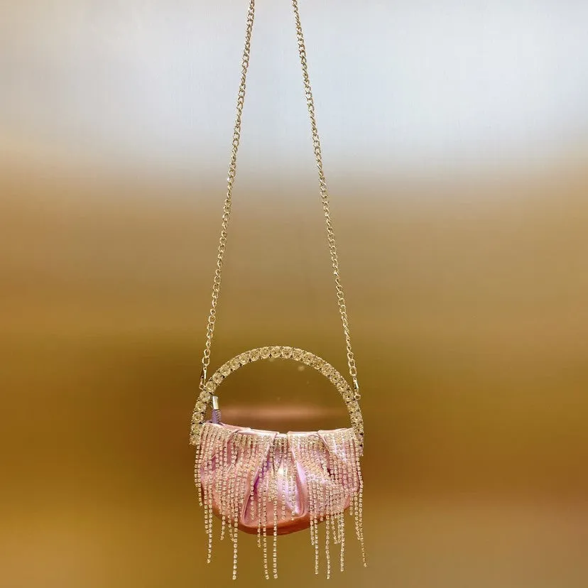 Evening Elegance: Rhinestone Tassel Pleated Mini Shoulder Bag - A Chic and Sophisticated Companion!