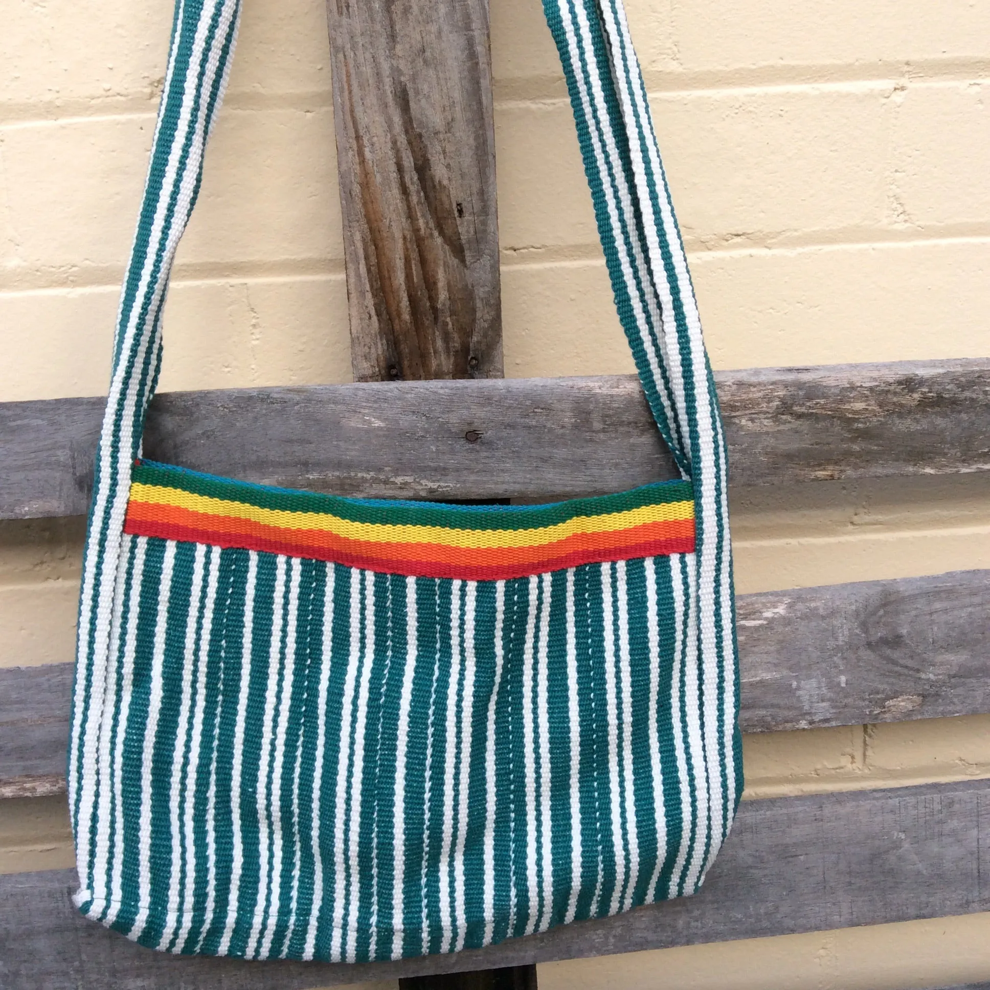 Fair Trade Long Shoulder Bag - Rainbow and Green