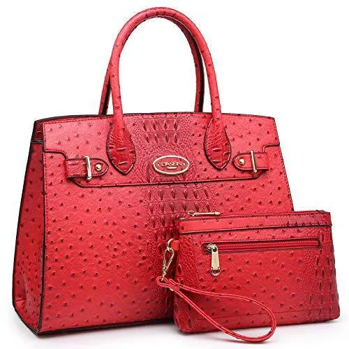 Fashion embossed Shoulder Top Handle Satchel Tote Bag with Matching Clutch l Dasein