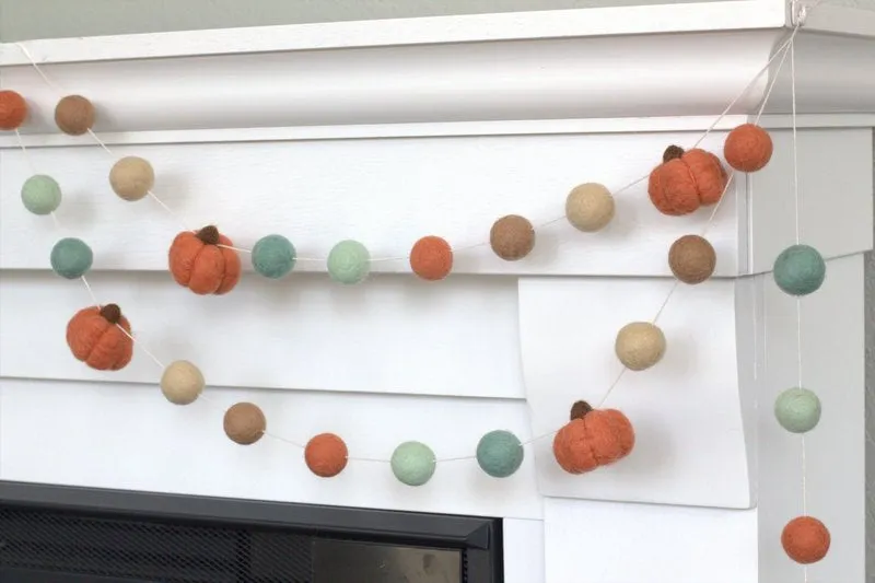 Felt Pumpkin Garland- Teal Tan Terra Cotta