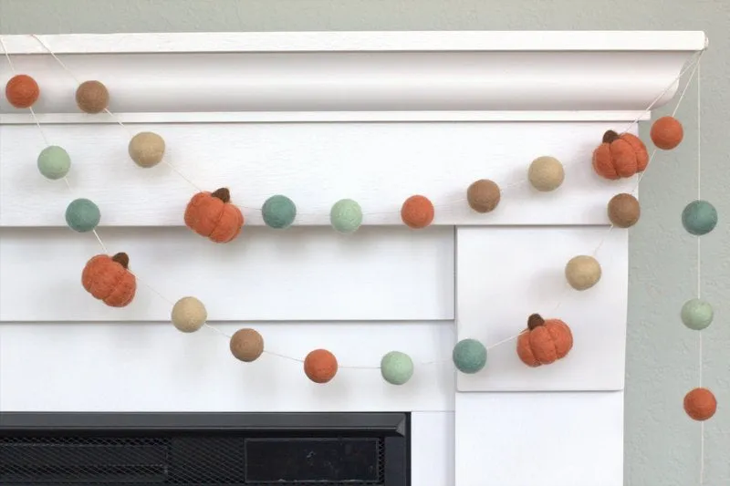 Felt Pumpkin Garland- Teal Tan Terra Cotta