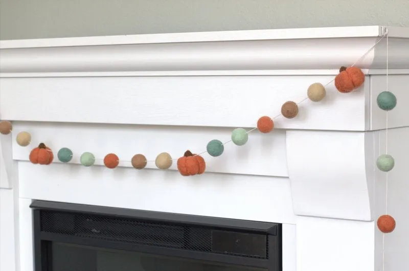 Felt Pumpkin Garland- Teal Tan Terra Cotta