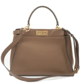 FENDI Peekaboo Regular  Leather 2Way Bag Brown 8N290