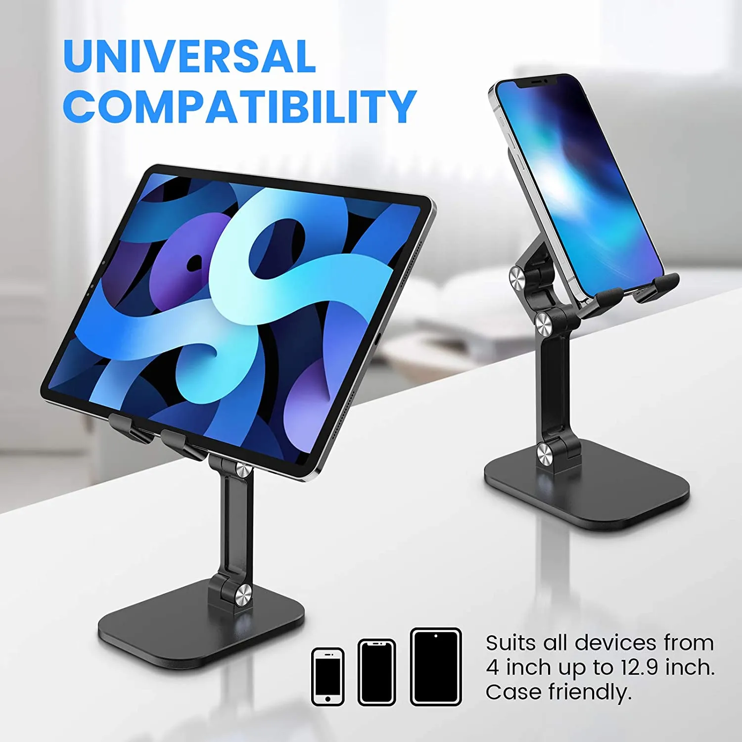 Foldable Angle Height Adjustable Desktop Tablet Phone Holder Stand-Black