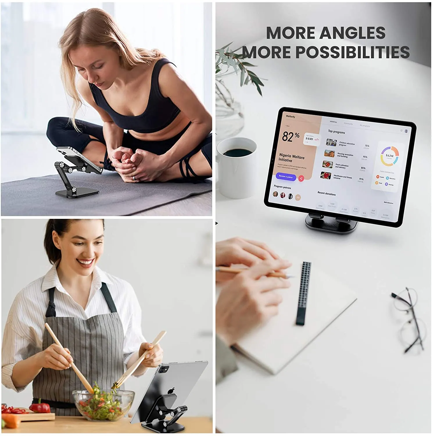 Foldable Angle Height Adjustable Desktop Tablet Phone Holder Stand-Black