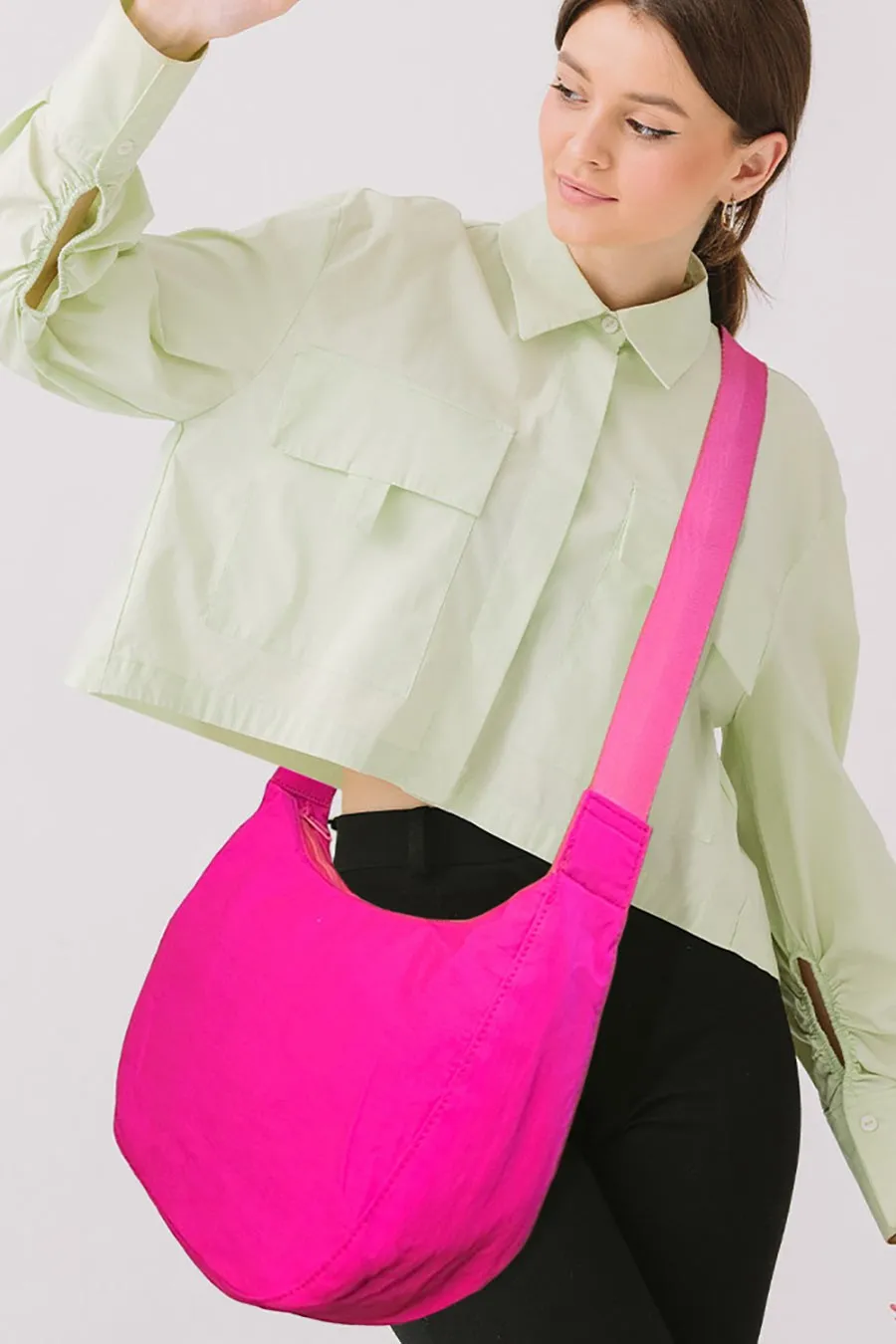 Fuschia Solid Nylon Sling Bag / Crossbody Bag