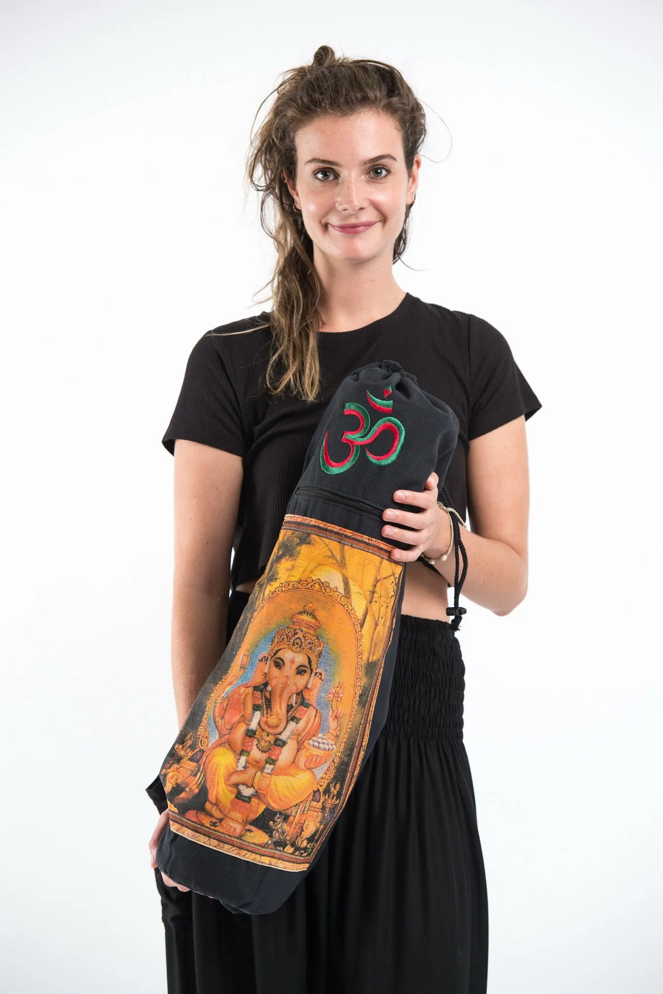 Ganesh Om Yoga Mat Bag in Black