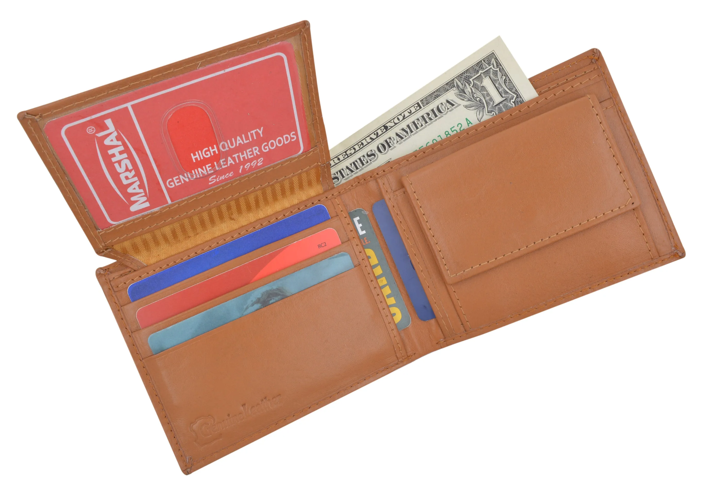 Genuine Cowhide  Leather Bifold Credit Card ID Holder Wallet with Coin Pouch 59CF