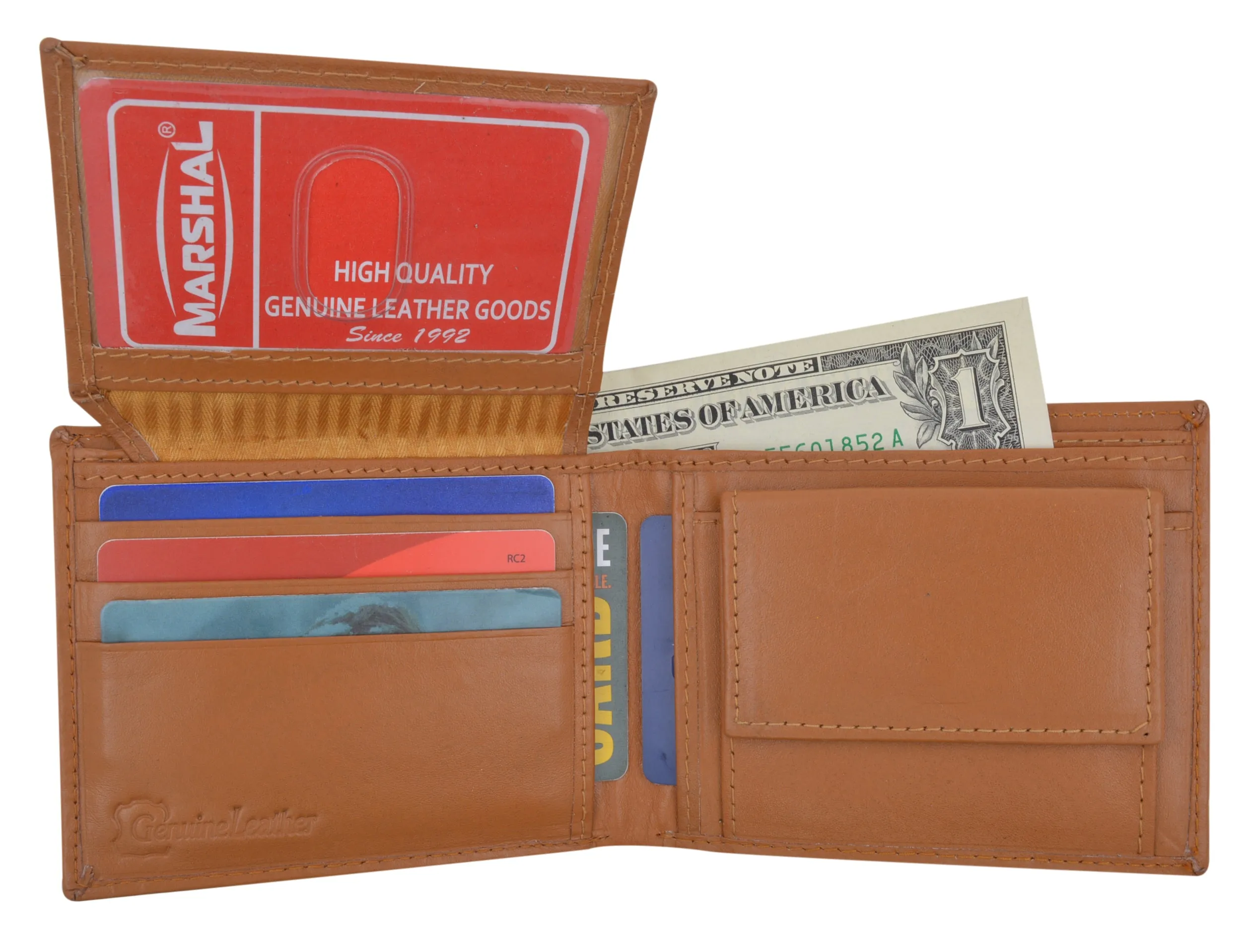 Genuine Cowhide  Leather Bifold Credit Card ID Holder Wallet with Coin Pouch 59CF