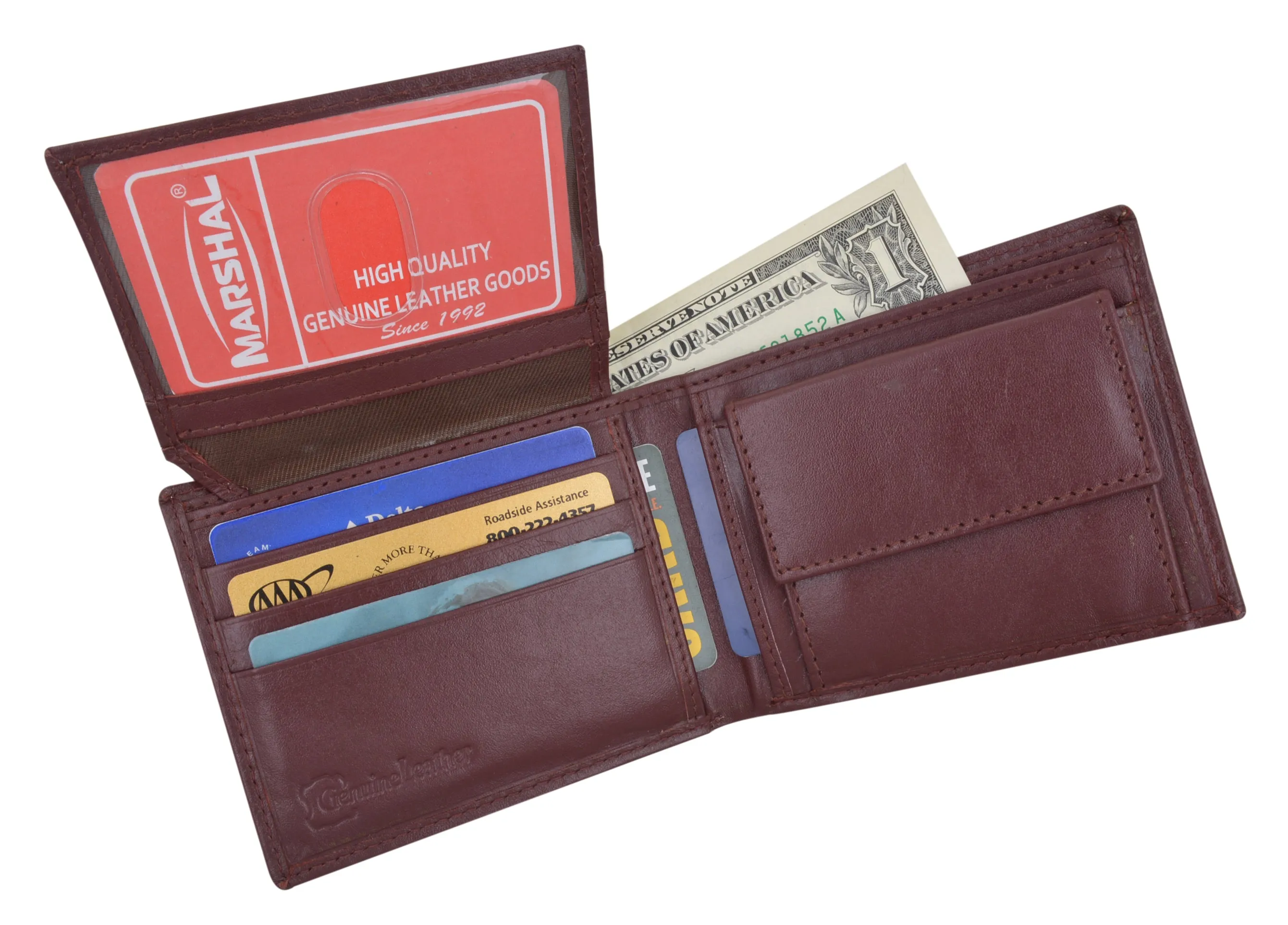 Genuine Cowhide  Leather Bifold Credit Card ID Holder Wallet with Coin Pouch 59CF