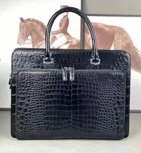 Genuine  crocodile Leather Business  Laptop Business Bag Black