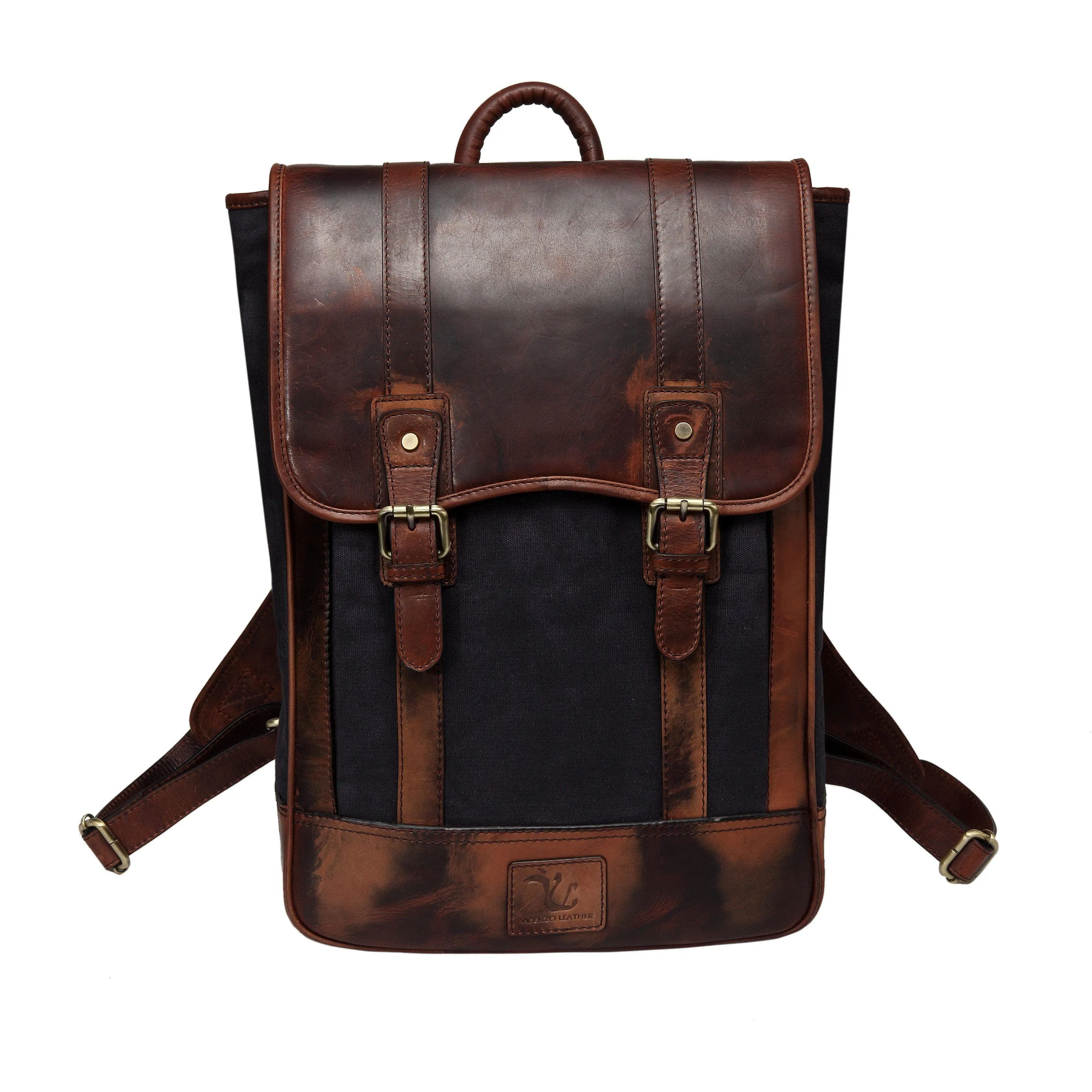 Gianna Waxed Canvas Leather Backpack/Laptop Bag- Brown