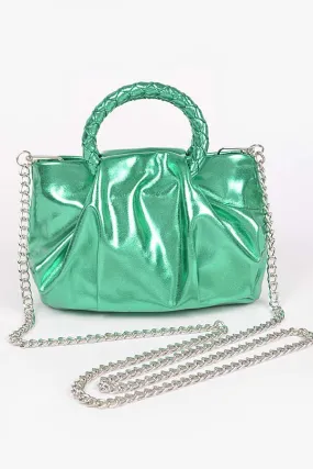 Green Metallic Top Handle Crossbody Bag