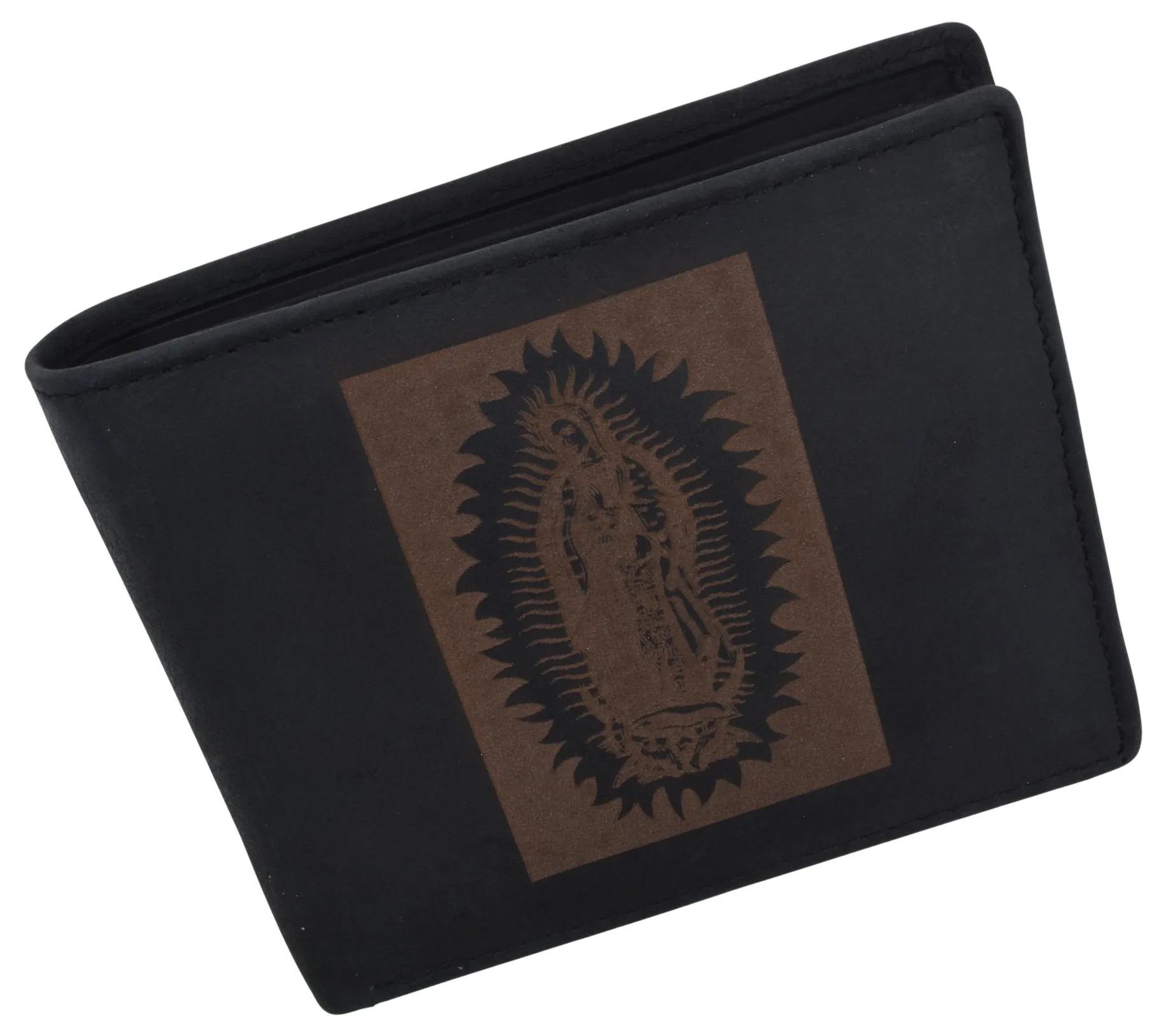 Guadalupe Virgin Logo RFID Genuine Leather Mens Bifold Wallet /53HTC Guadalupe Virgin