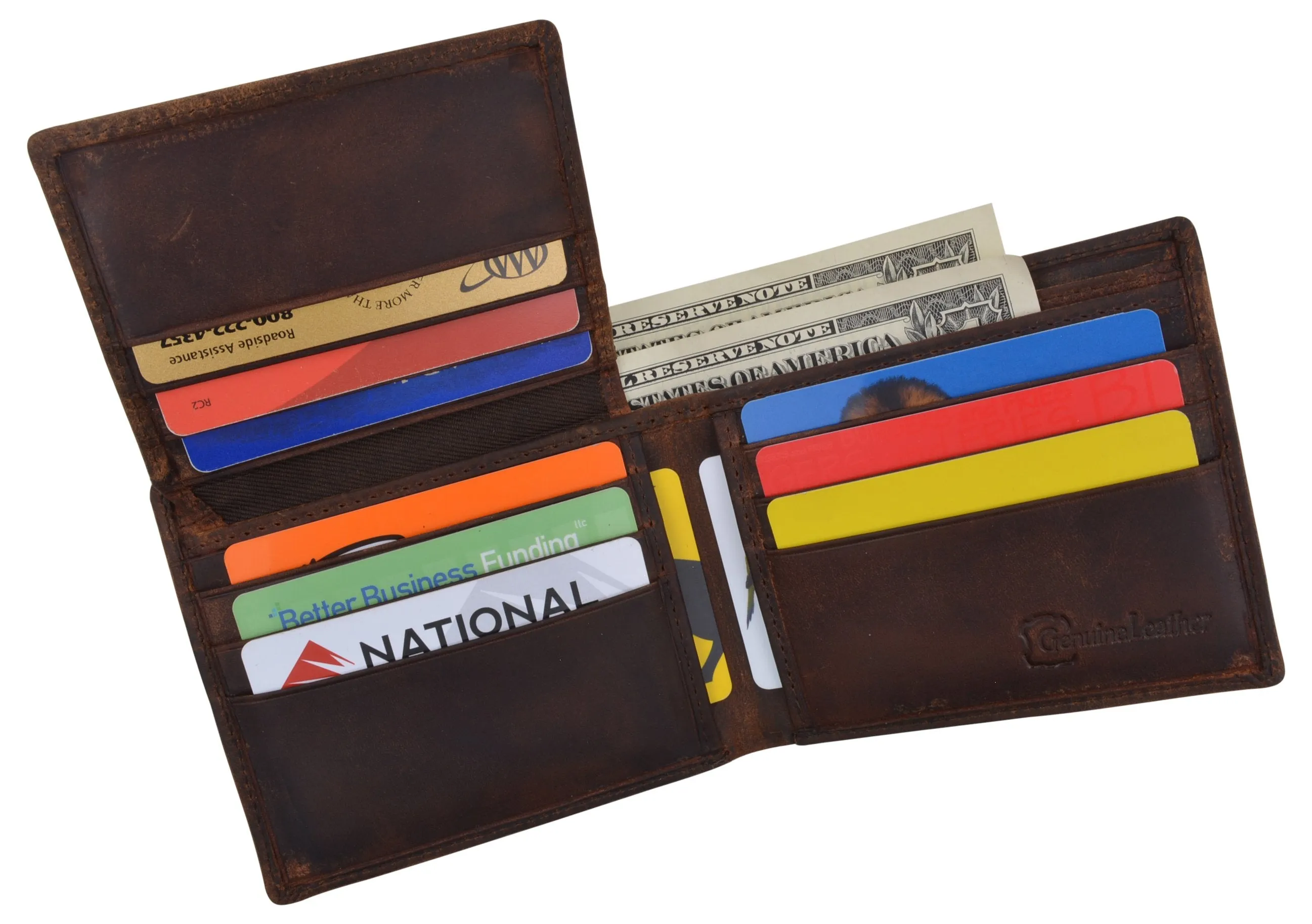 Guadalupe Virgin Logo RFID Genuine Leather Mens Bifold Wallet /53HTC Guadalupe Virgin