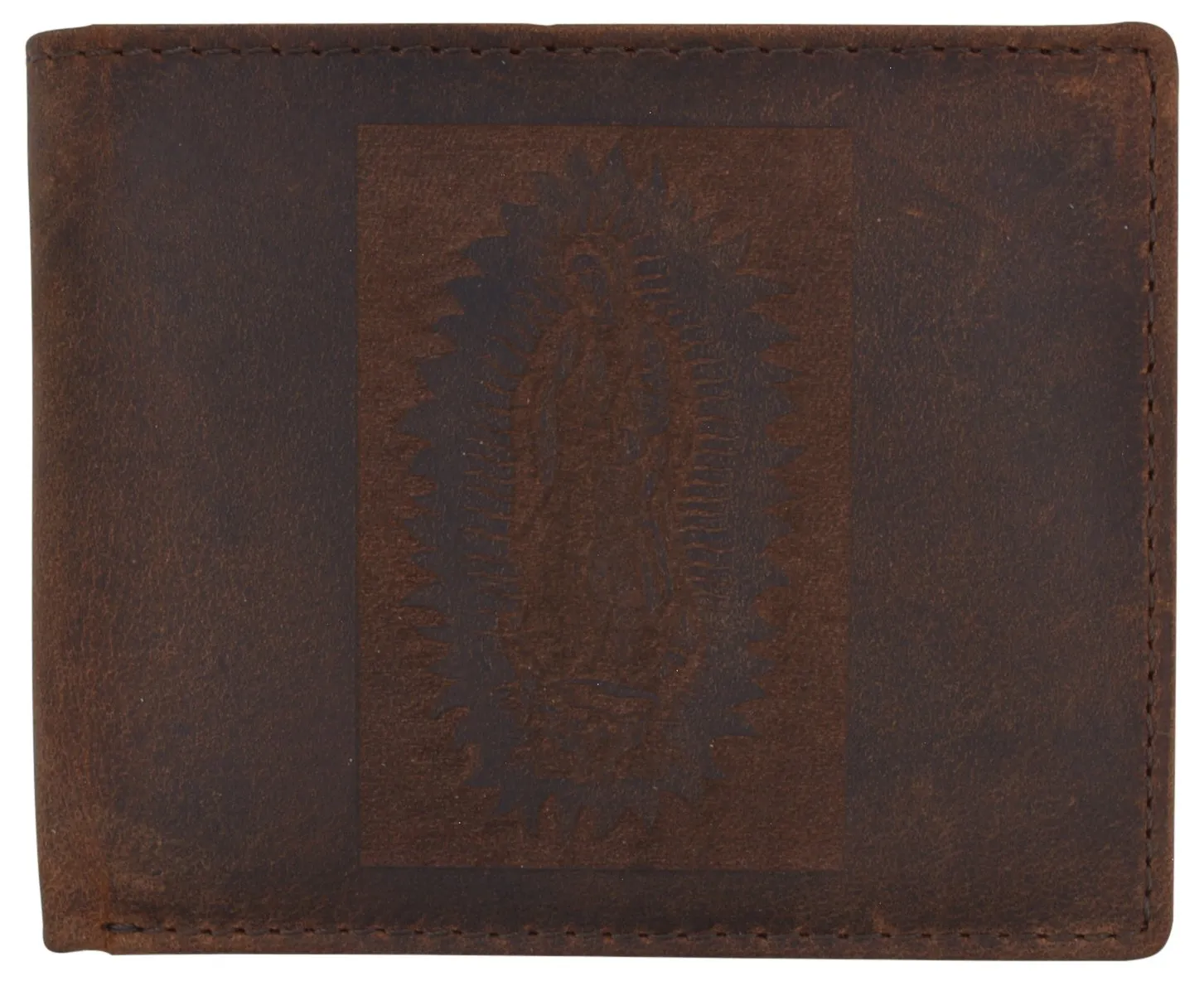 Guadalupe Virgin Logo RFID Genuine Leather Mens Bifold Wallet /53HTC Guadalupe Virgin