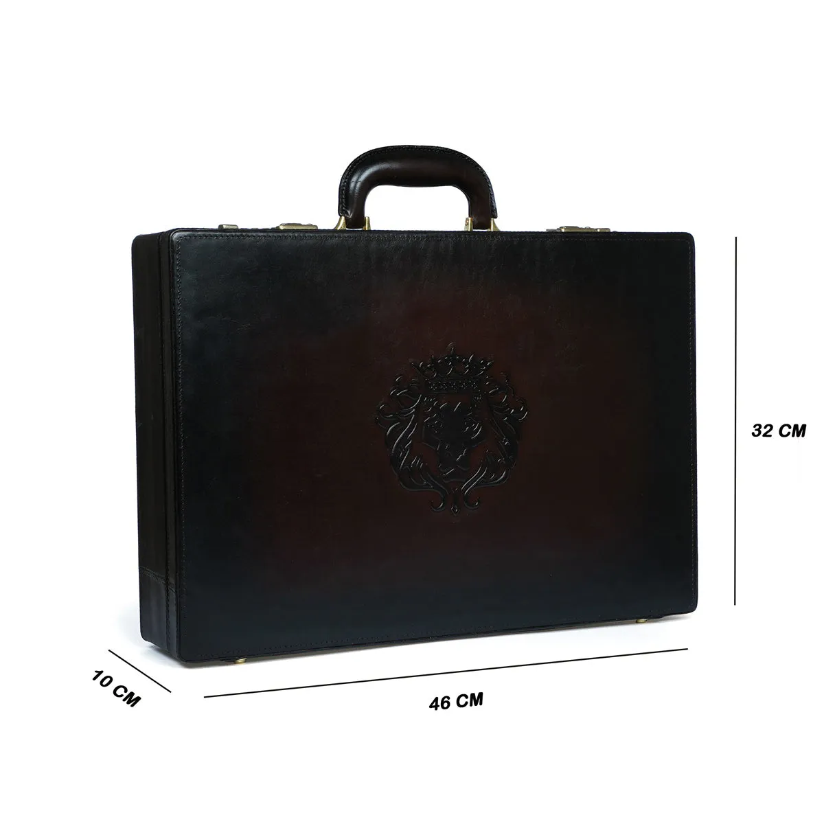 Hand Painted Office Briefcase In Dark Brown Leather Hard Case With Number Lock