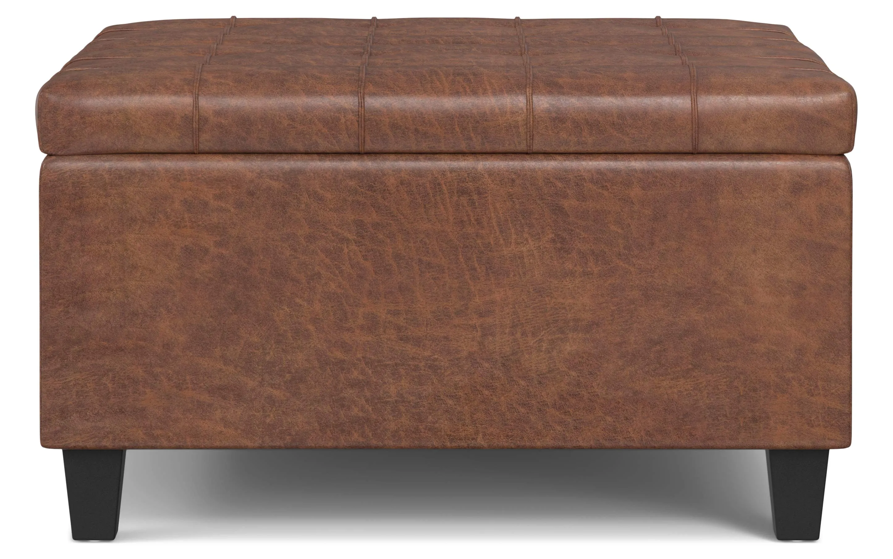 Harrison Small Square Coffee Table Storage Ottoman in Distressed Vegan Leather