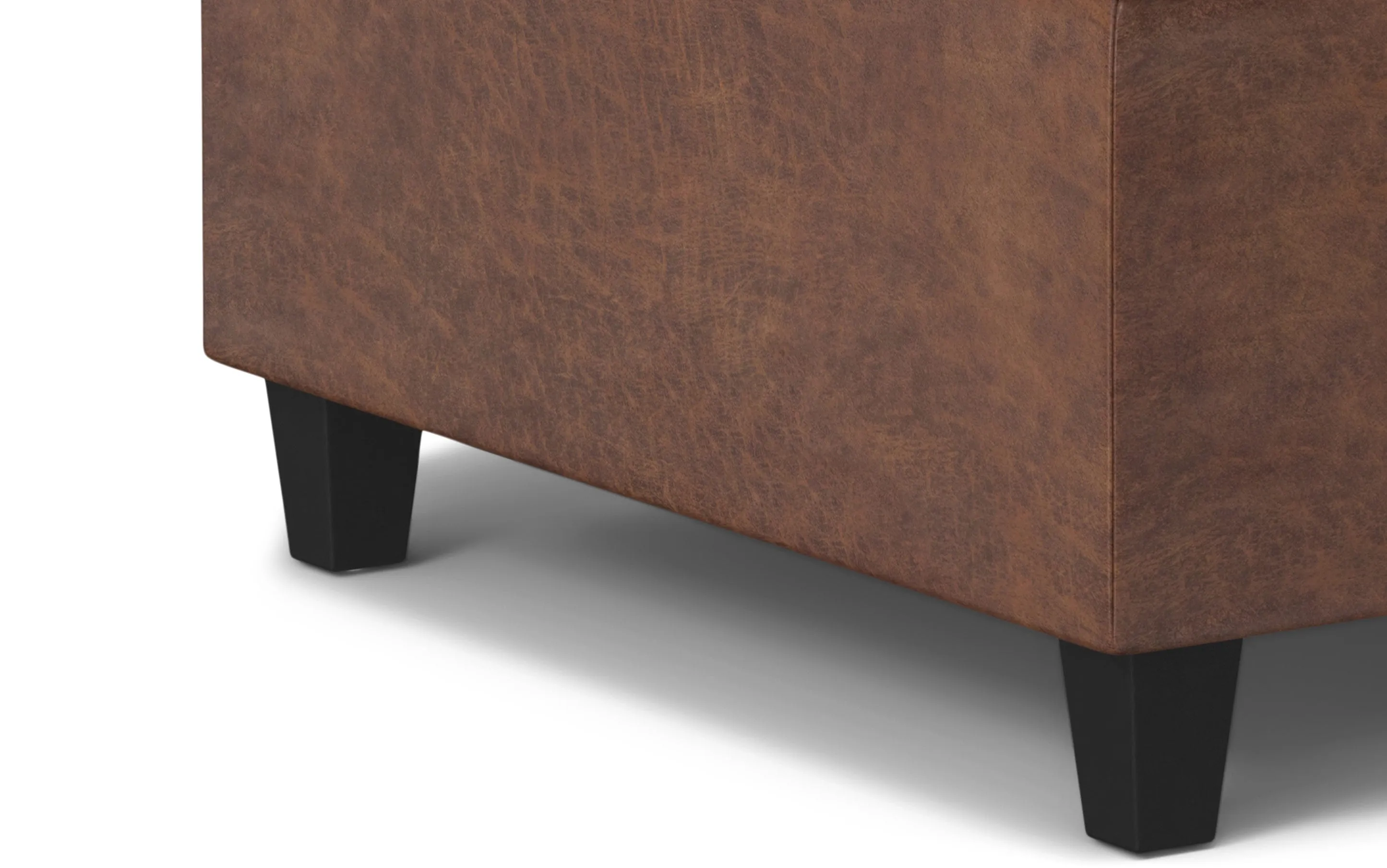 Harrison Small Square Coffee Table Storage Ottoman in Distressed Vegan Leather