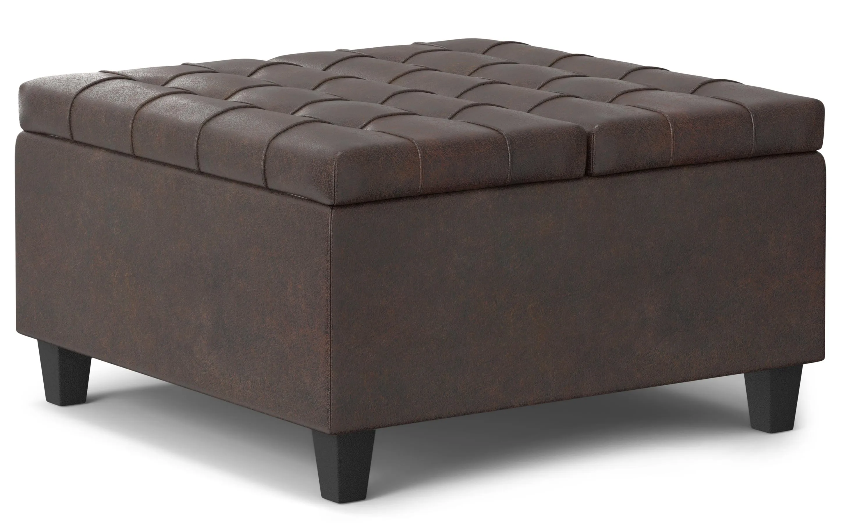 Harrison Small Square Coffee Table Storage Ottoman in Distressed Vegan Leather