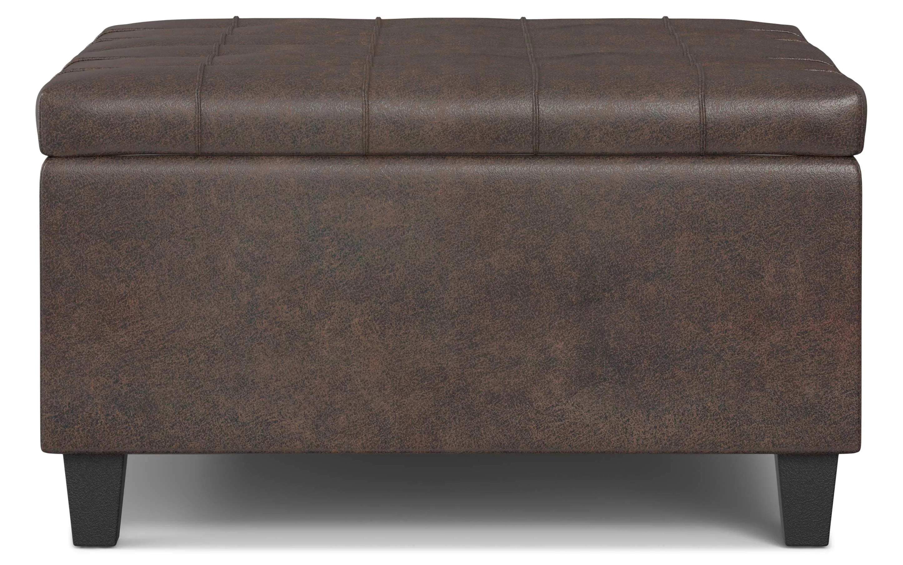 Harrison Small Square Coffee Table Storage Ottoman in Distressed Vegan Leather