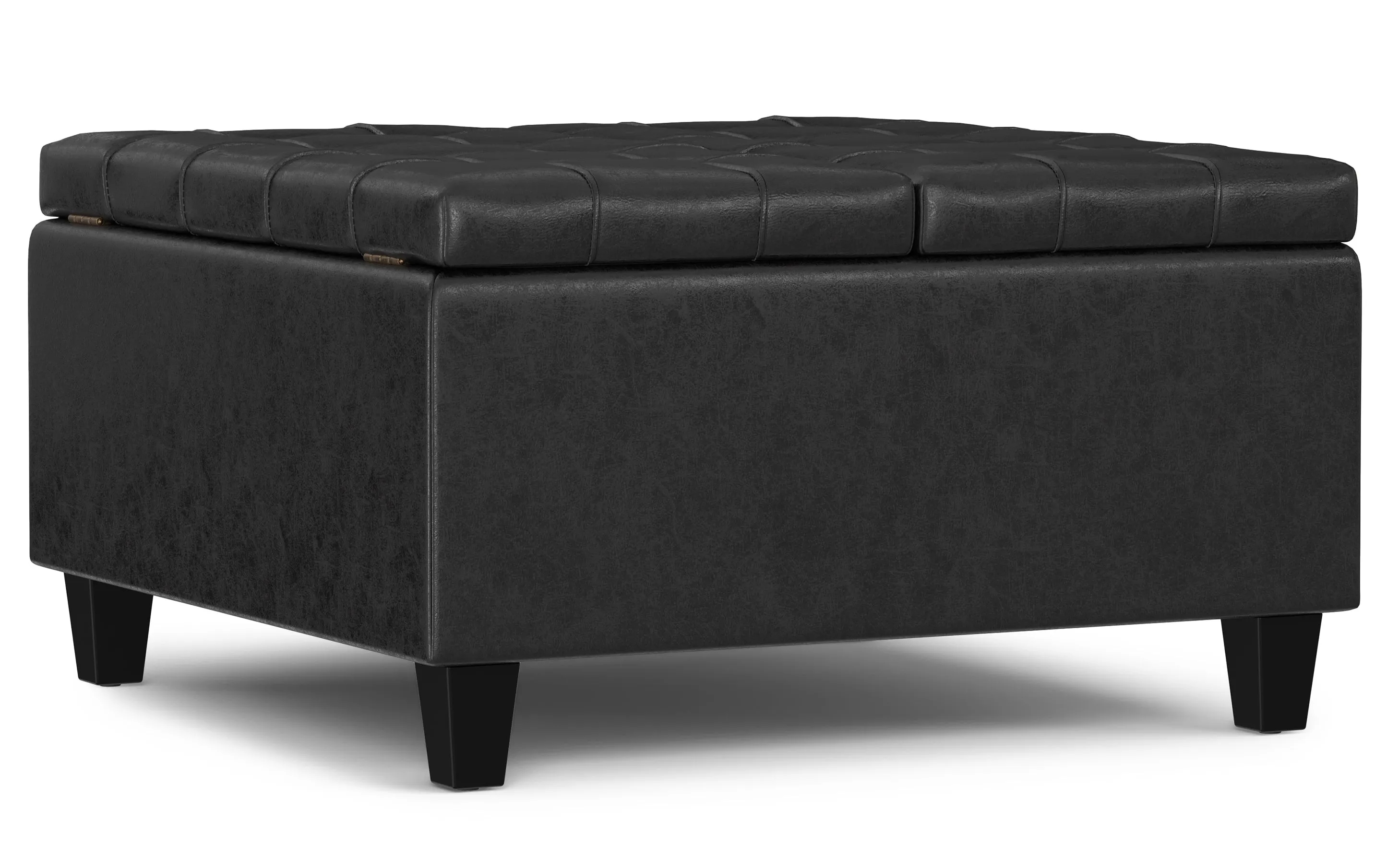 Harrison Small Square Coffee Table Storage Ottoman in Distressed Vegan Leather