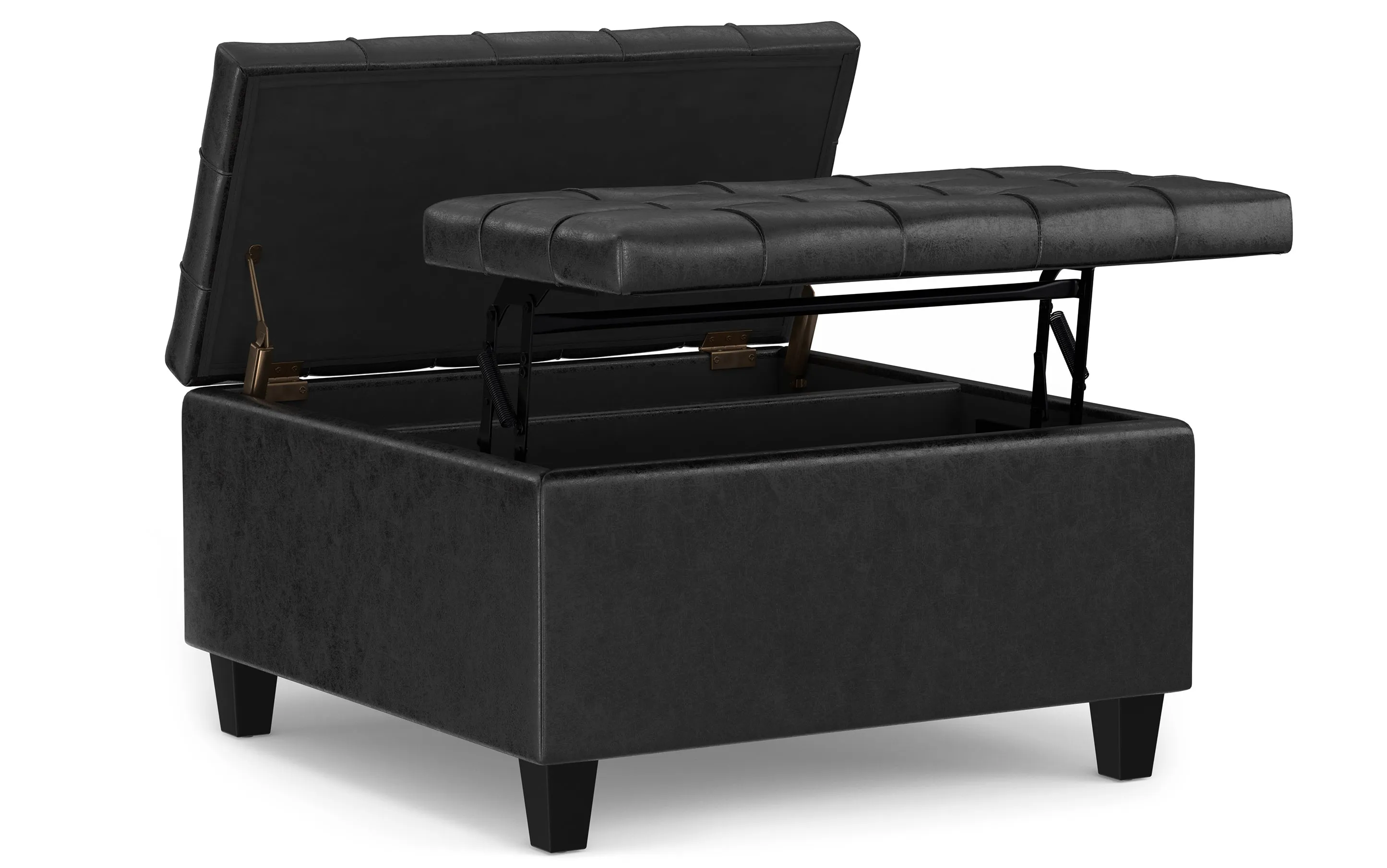 Harrison Small Square Coffee Table Storage Ottoman in Distressed Vegan Leather