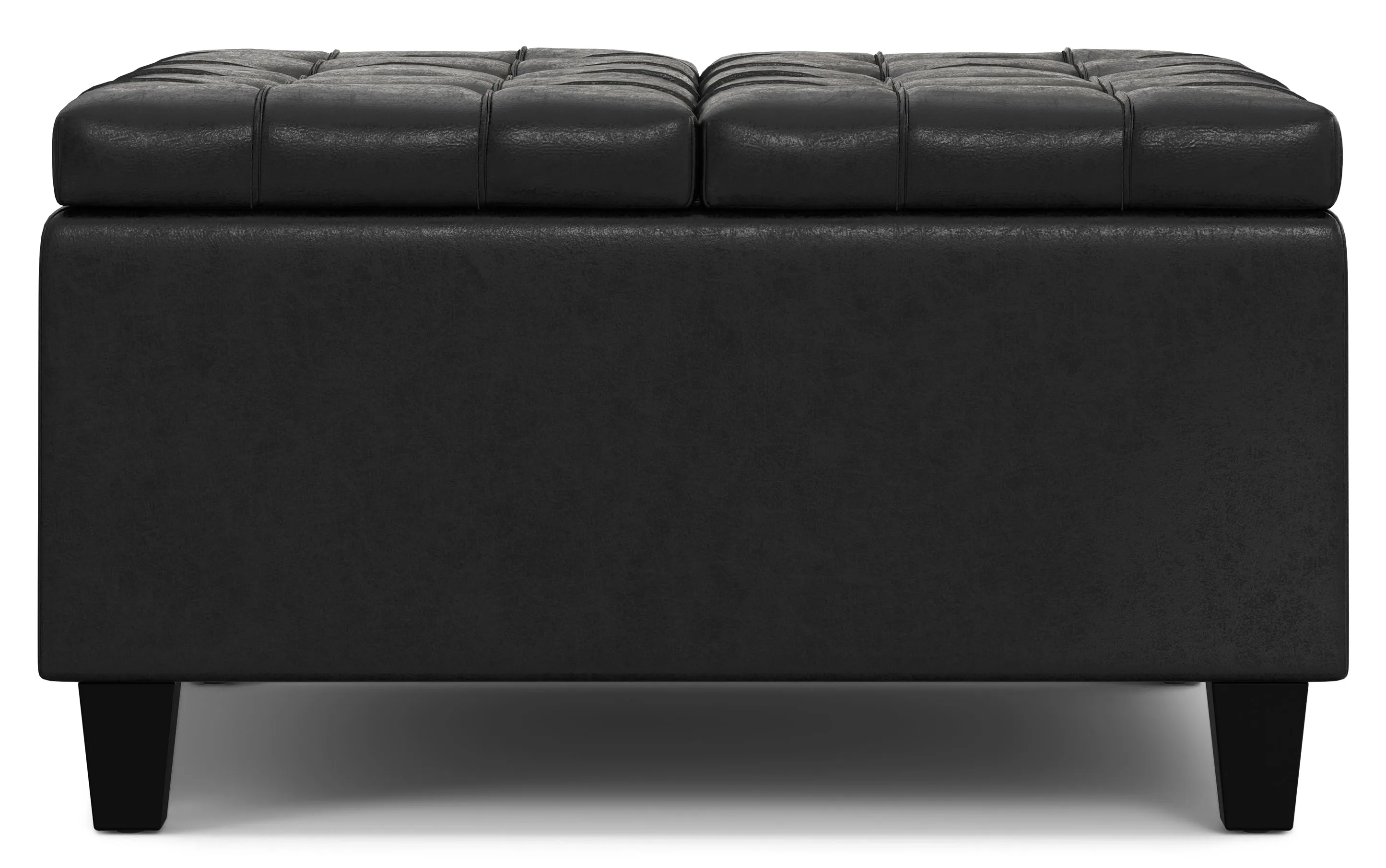 Harrison Small Square Coffee Table Storage Ottoman in Distressed Vegan Leather