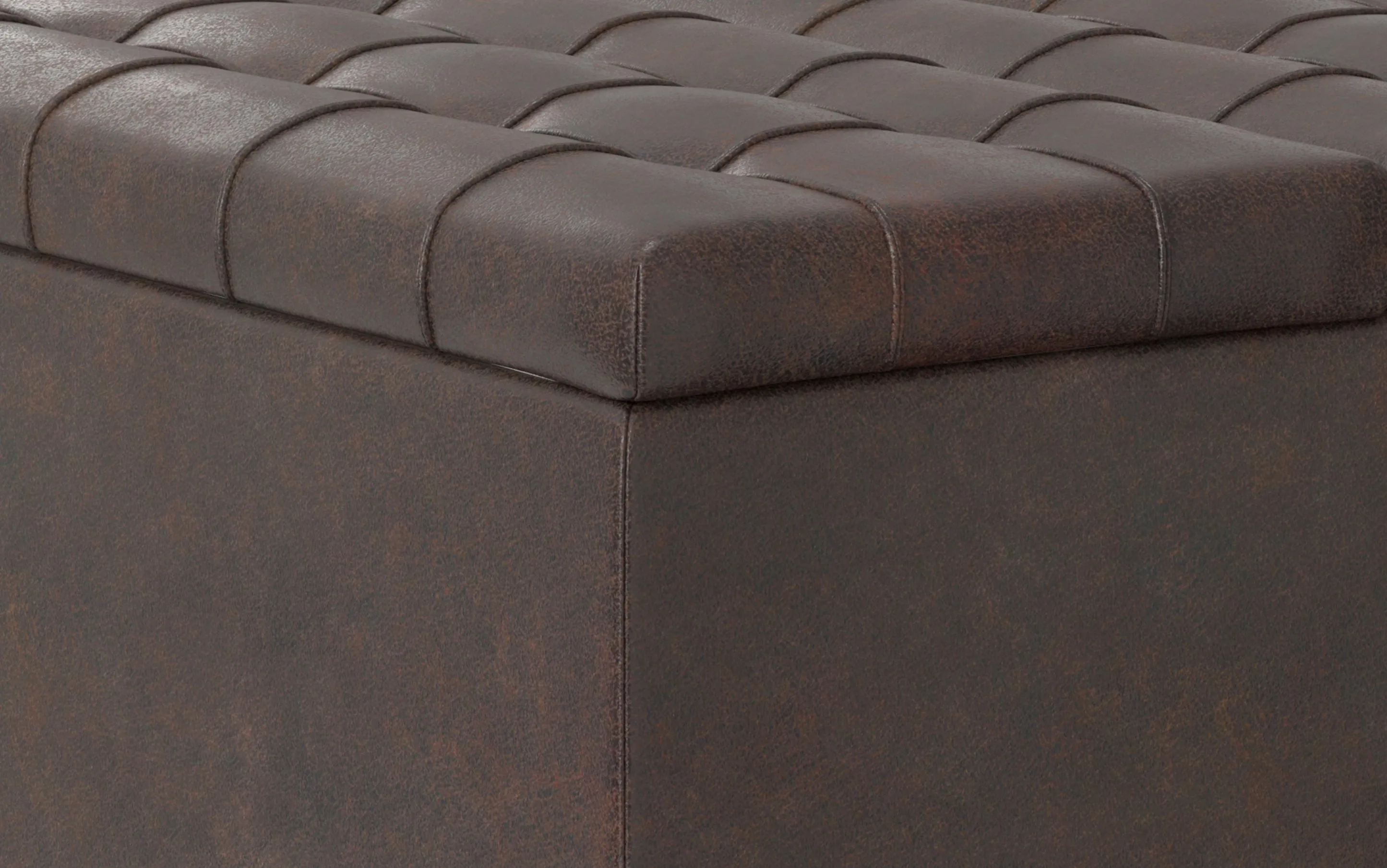 Harrison Small Square Coffee Table Storage Ottoman in Distressed Vegan Leather