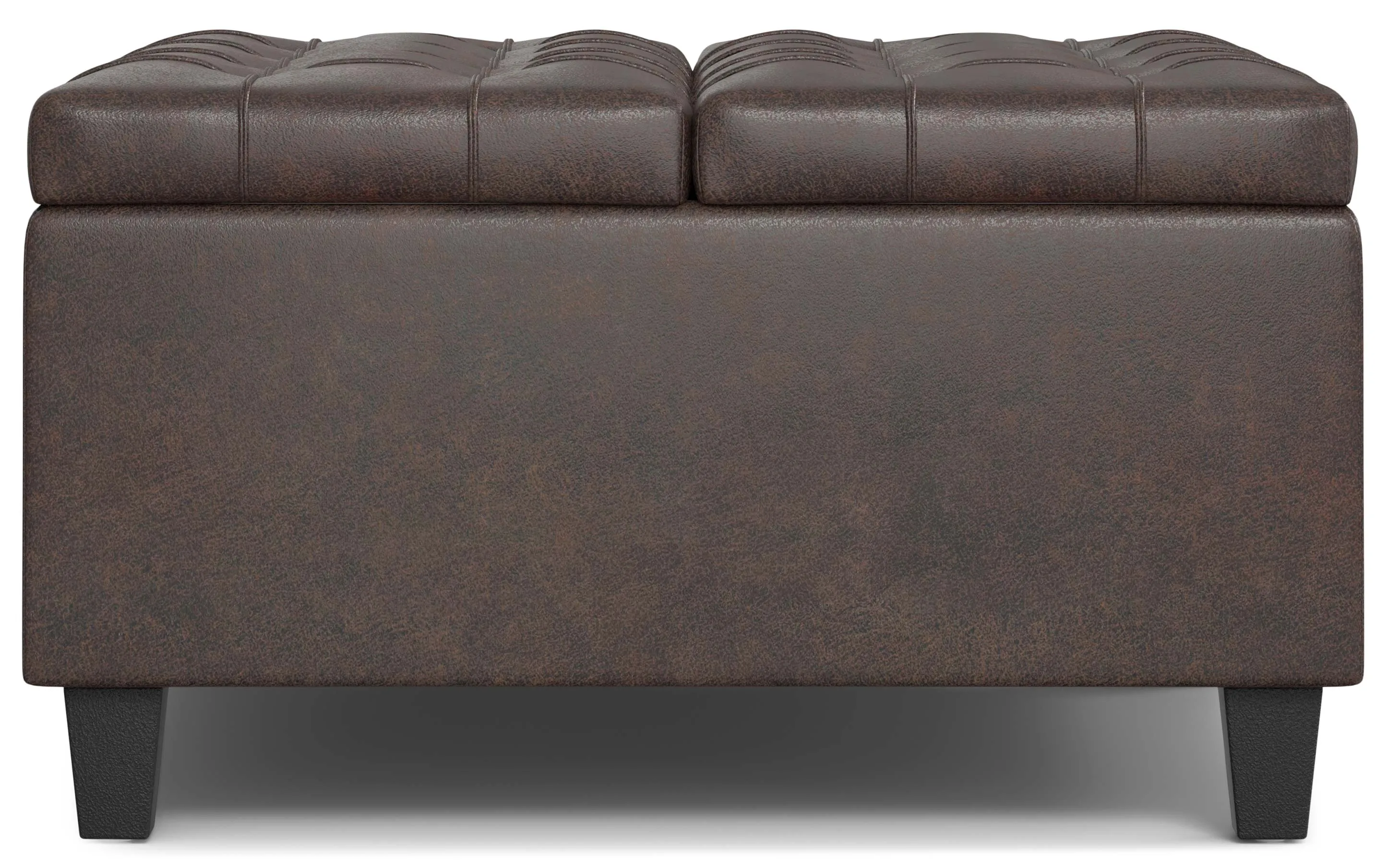 Harrison Small Square Coffee Table Storage Ottoman in Distressed Vegan Leather