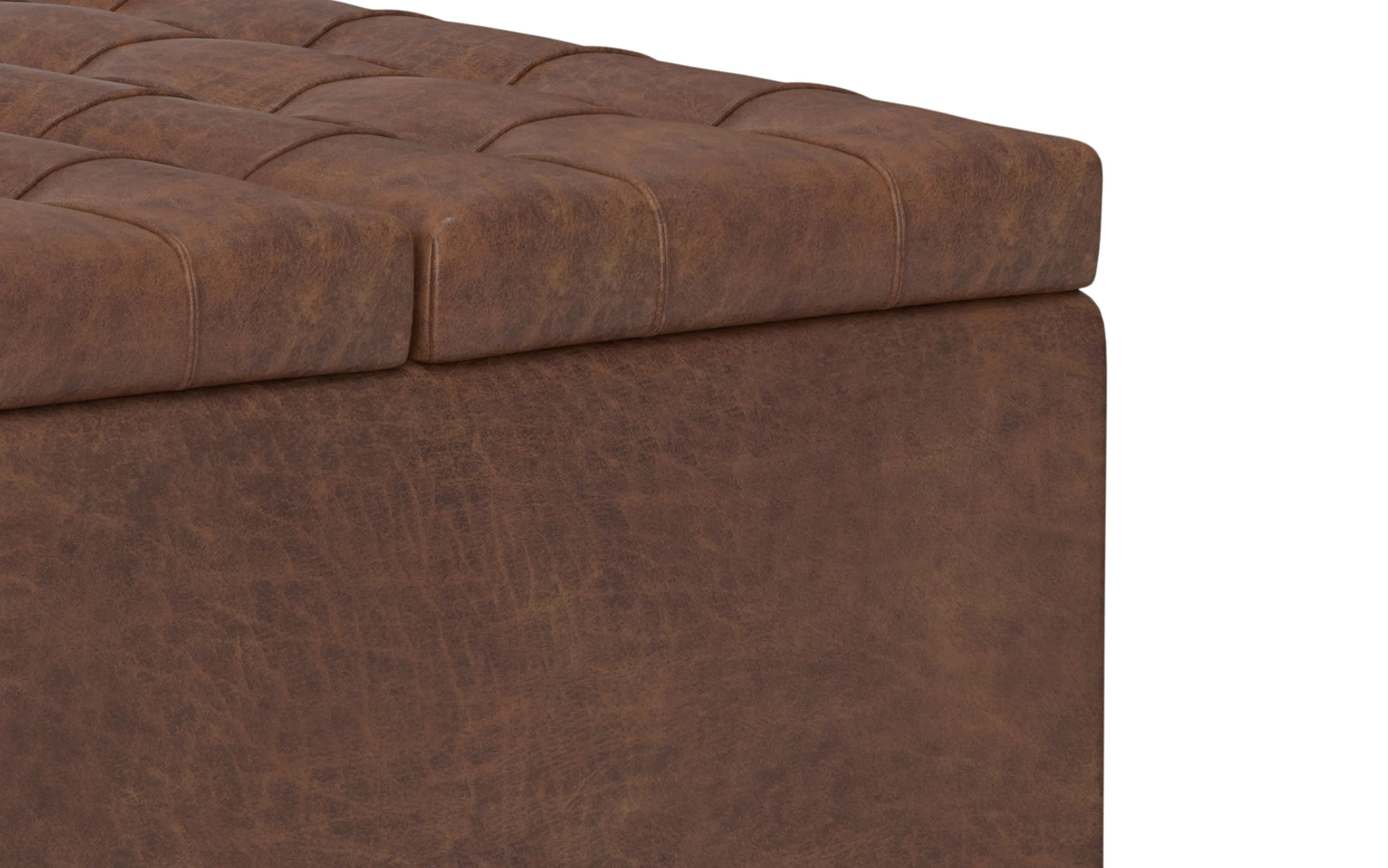 Harrison Small Square Coffee Table Storage Ottoman in Distressed Vegan Leather