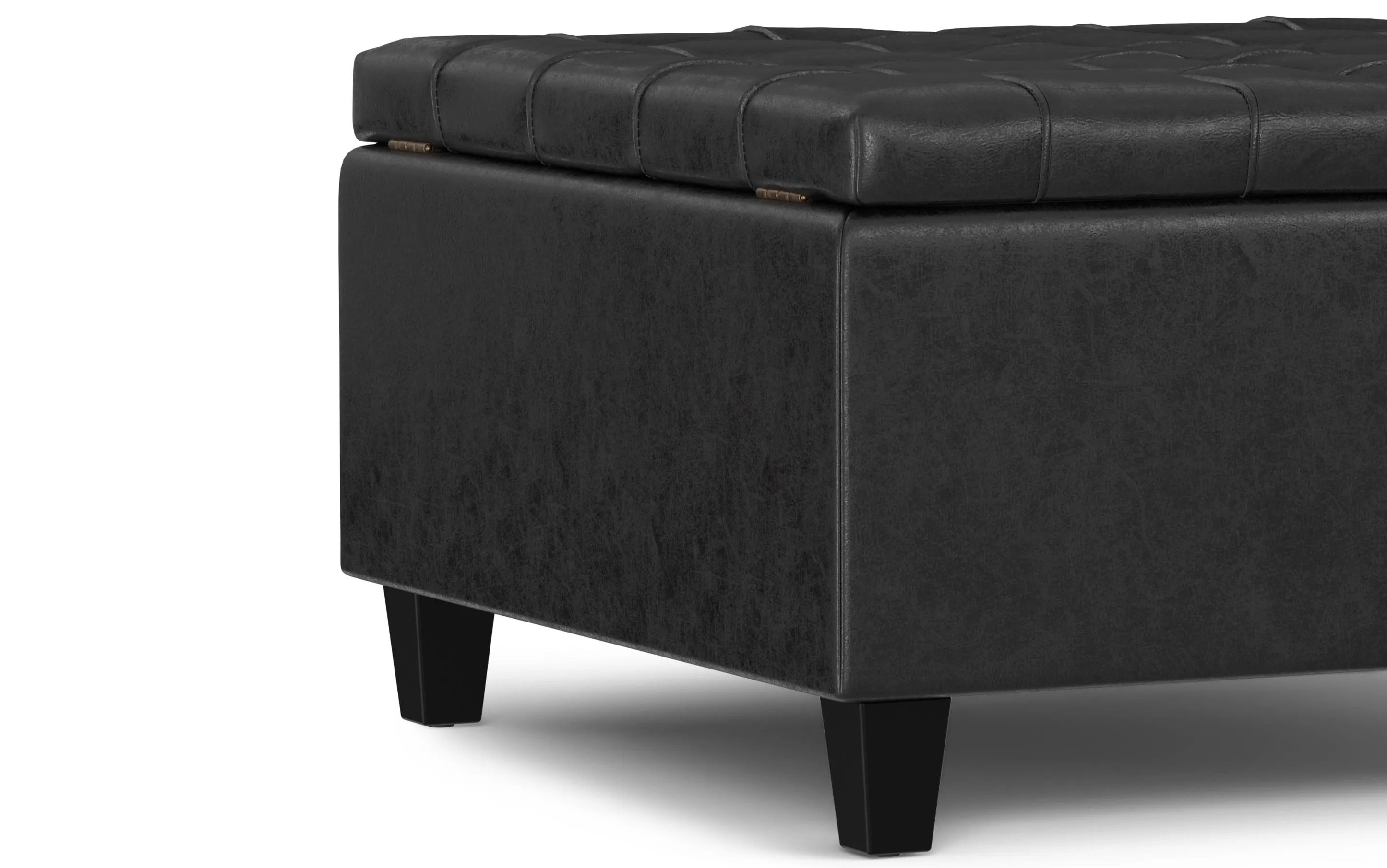 Harrison Small Square Coffee Table Storage Ottoman in Distressed Vegan Leather