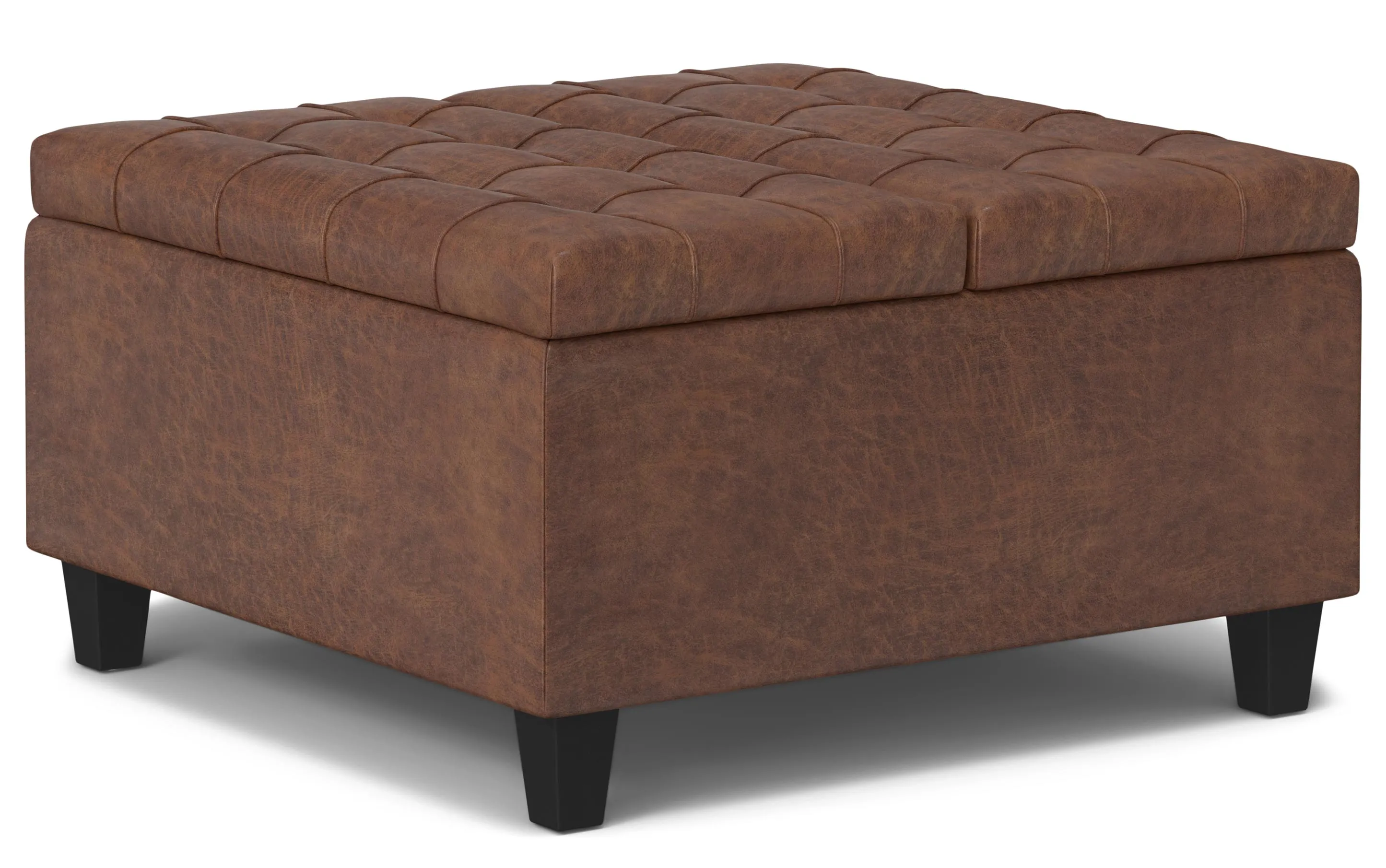 Harrison Small Square Coffee Table Storage Ottoman in Distressed Vegan Leather