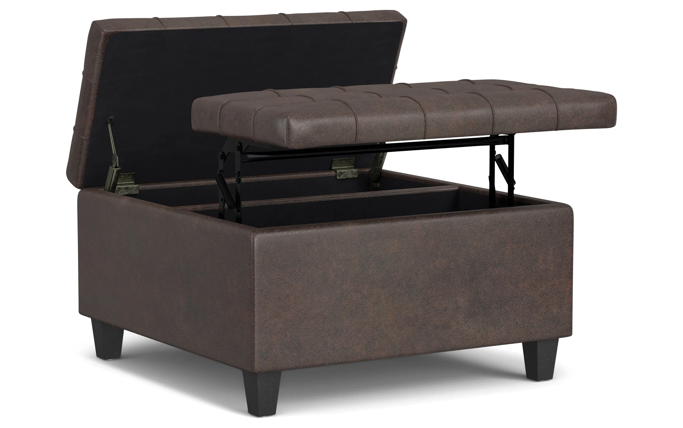 Harrison Small Square Coffee Table Storage Ottoman in Distressed Vegan Leather