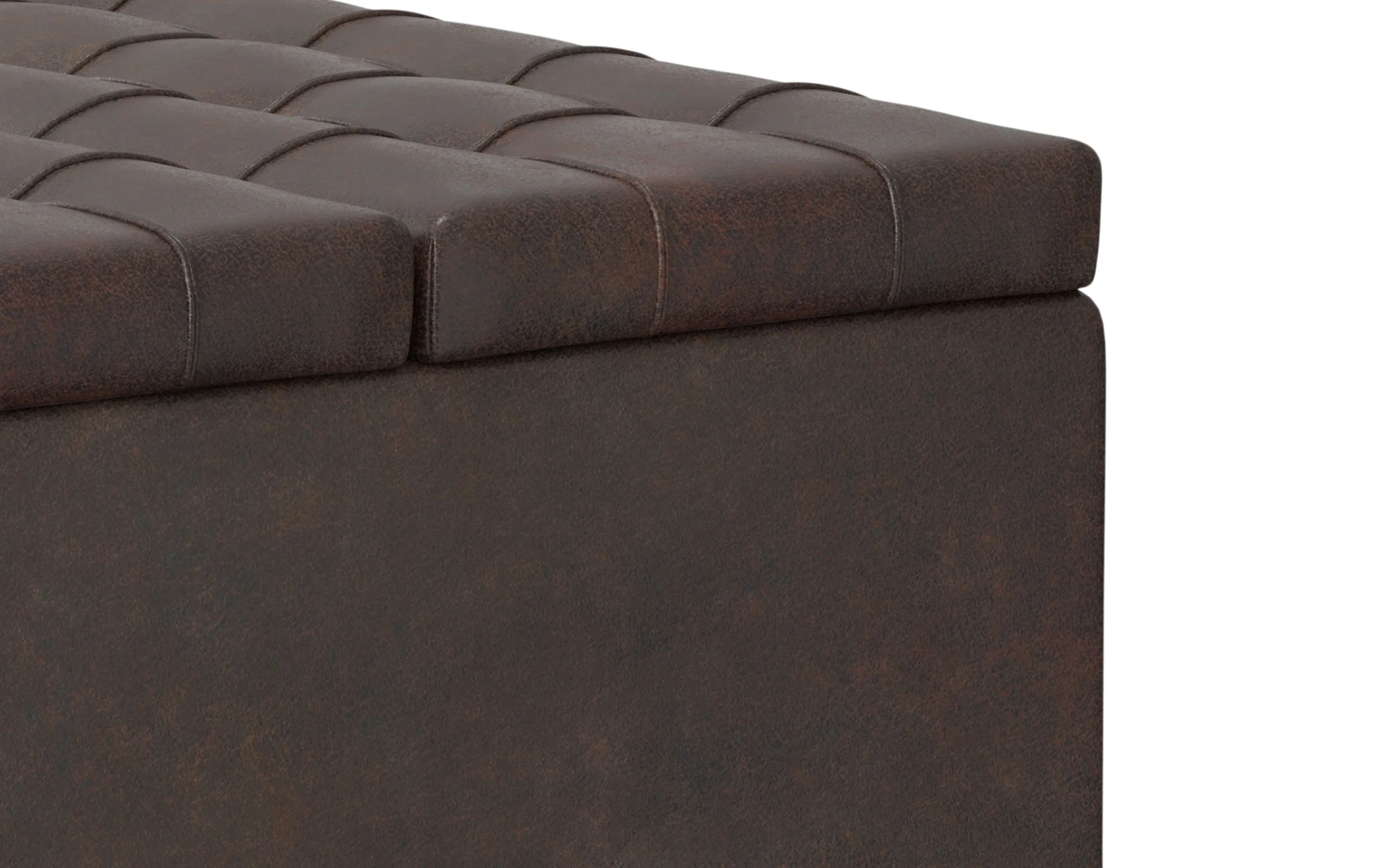 Harrison Small Square Coffee Table Storage Ottoman in Distressed Vegan Leather