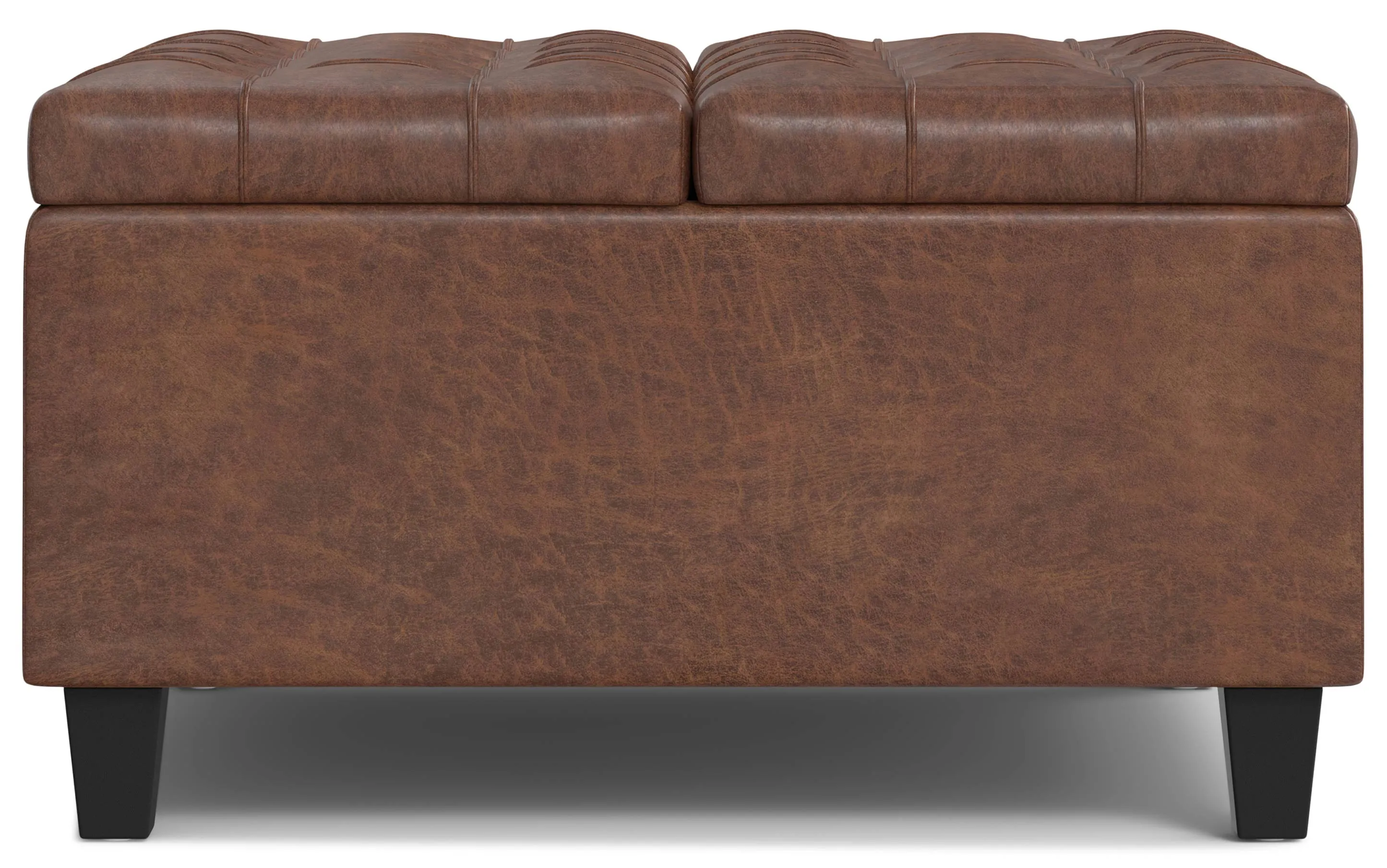 Harrison Small Square Coffee Table Storage Ottoman in Distressed Vegan Leather