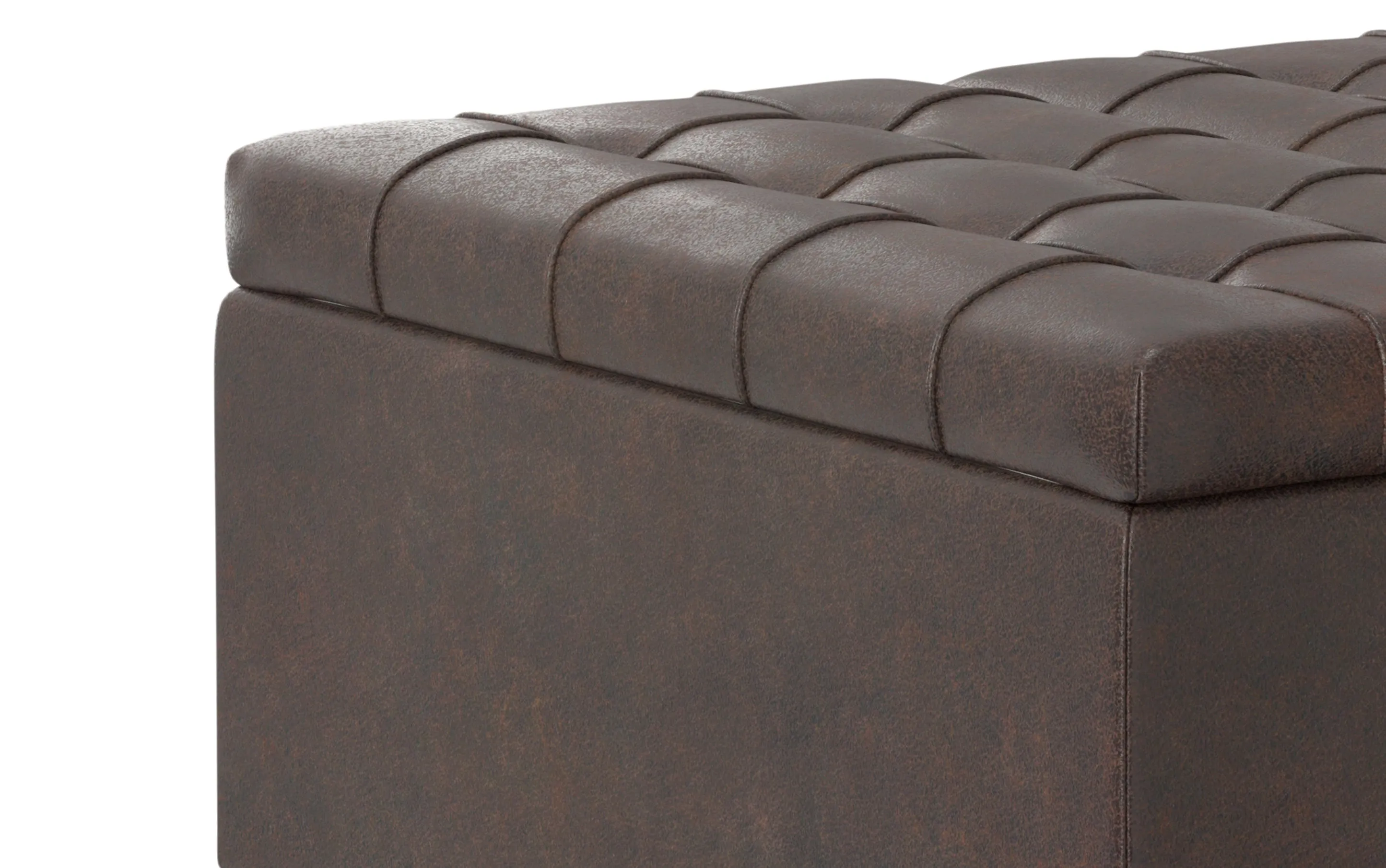 Harrison Small Square Coffee Table Storage Ottoman in Distressed Vegan Leather