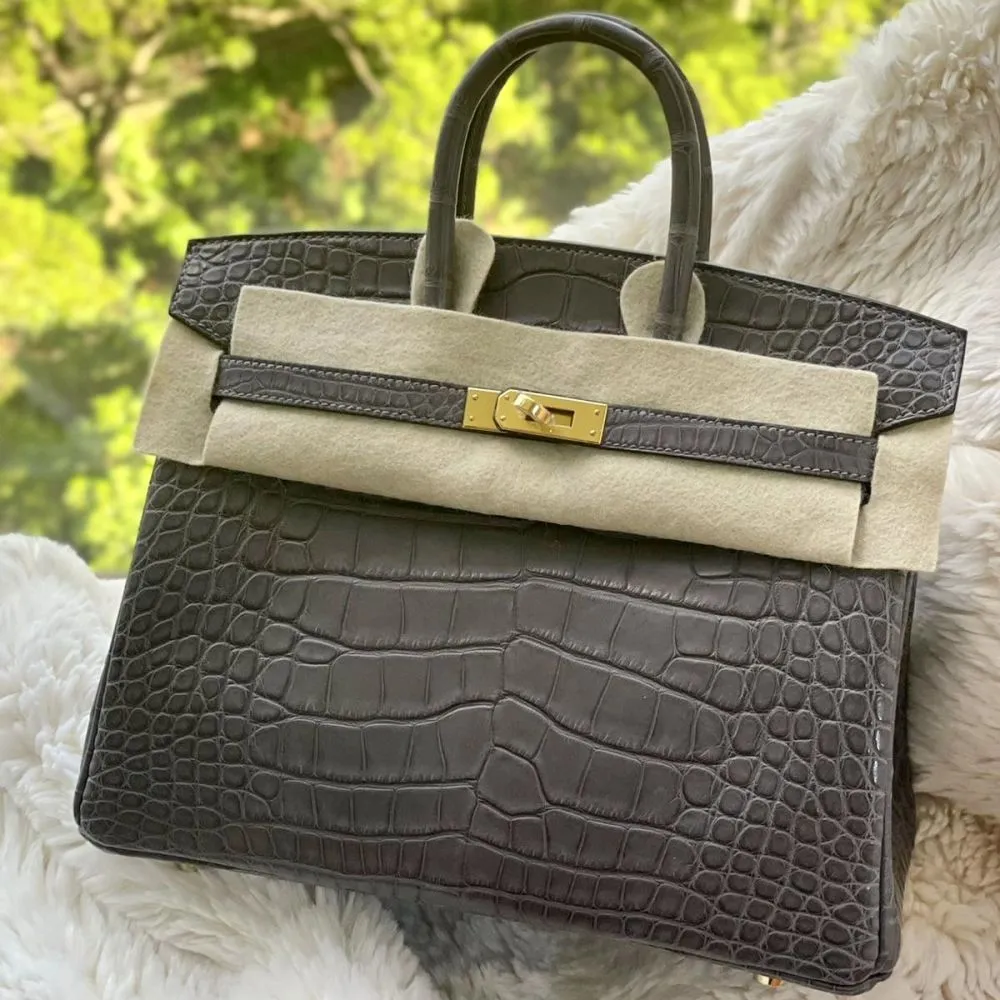 Hermès Birkin 25 Graphite Alligator Mississippi Matte Gold Hardware GHW