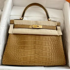 Hermès Kelly 28 Kraft Alligator Mississippi Matte Gold Hardware GHW