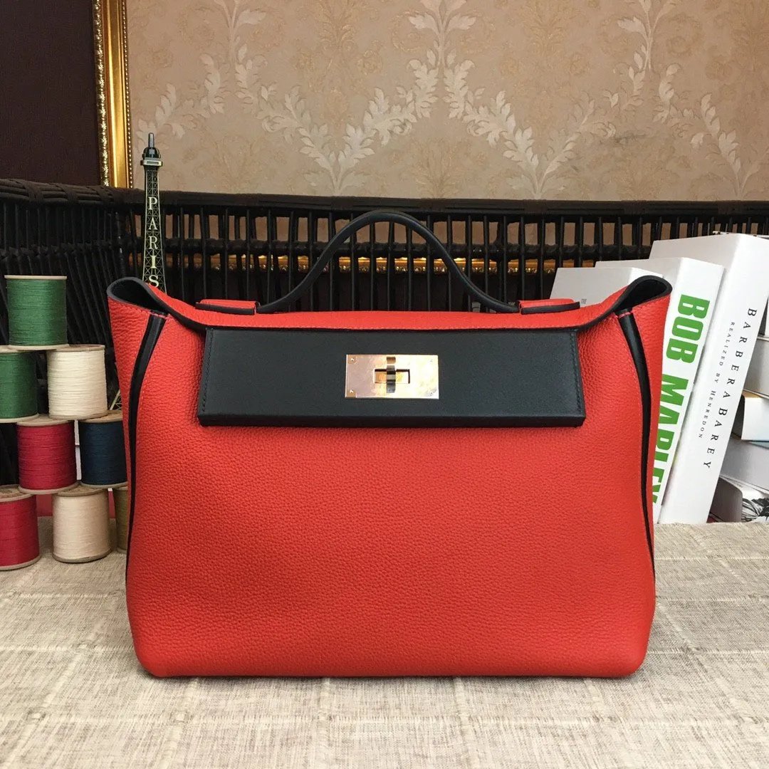 HM 24/24 Clemence Swift Red Silver Hardware For Women, Handbags, Shoulder Bags 11.4in/29cm